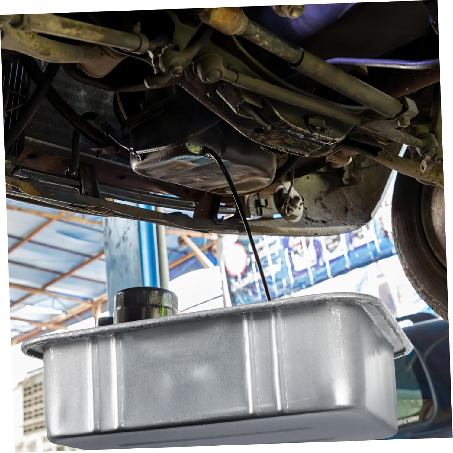 ULTECHNOVO Steel Oil Drain Pan Heavy-Duty Waste Oil Collector Tray for Automotive Fluid Changes Steel Design for Car Repair Shops and Home Use image number 3