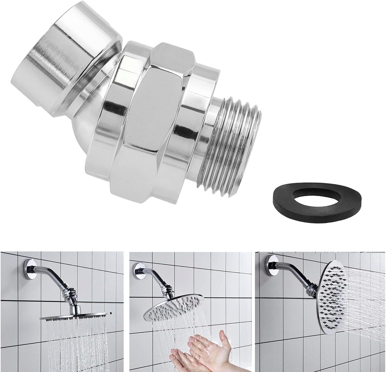 Bestgle Shower Connector G1/2 Top Shower Swivel Ball Joint Adapter Adjustable Copper Shower Head Holder Universal Shower Arm Extension Component, Silver image number 4