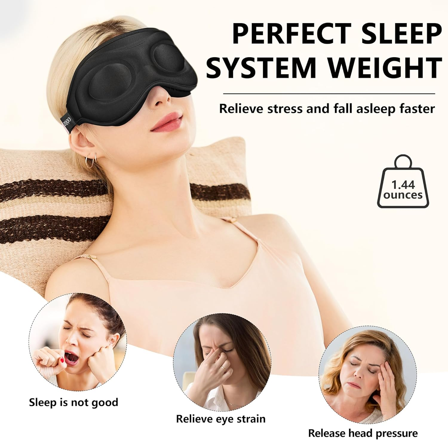 ZQQO Sleep Mask Blackout for Men Women - 3D Black Eye Mask for Sleeping as Mini Travel Essentials 100% Light Blocking Sleeping Mask with Soft Breathable Zero Eye Pressure Perfect for Side Sleepers image number 3