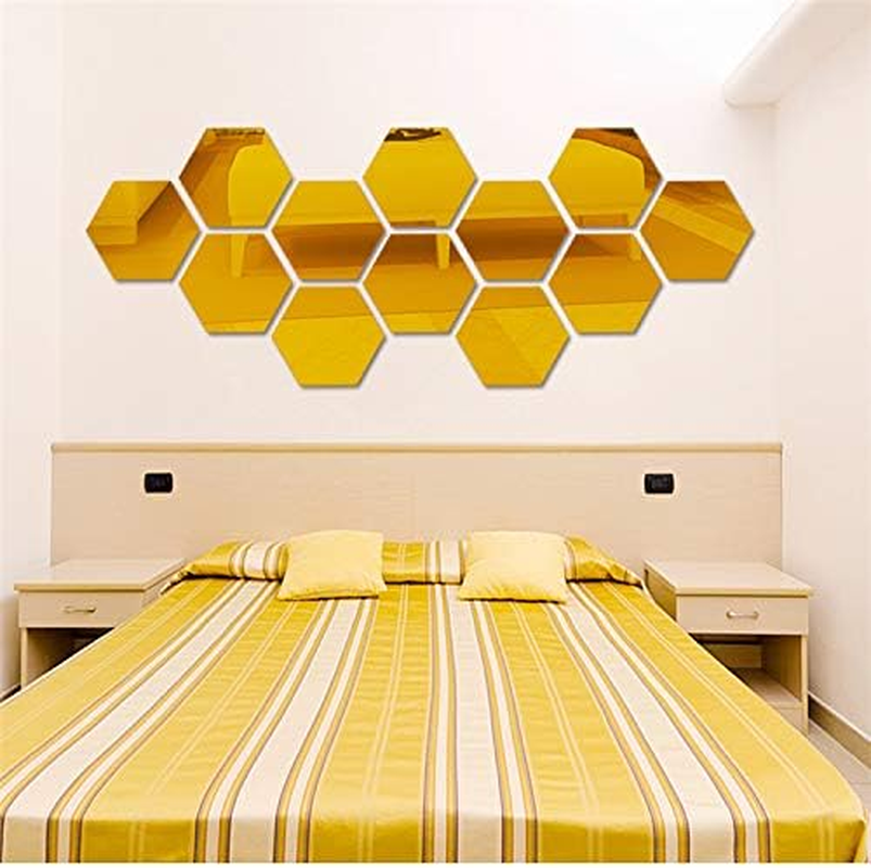 Acrylic Mirror Wall Stickers Reflective Hexagon Sticker Room Decoration Wall Stickers Home Decor Living Room (Gold)