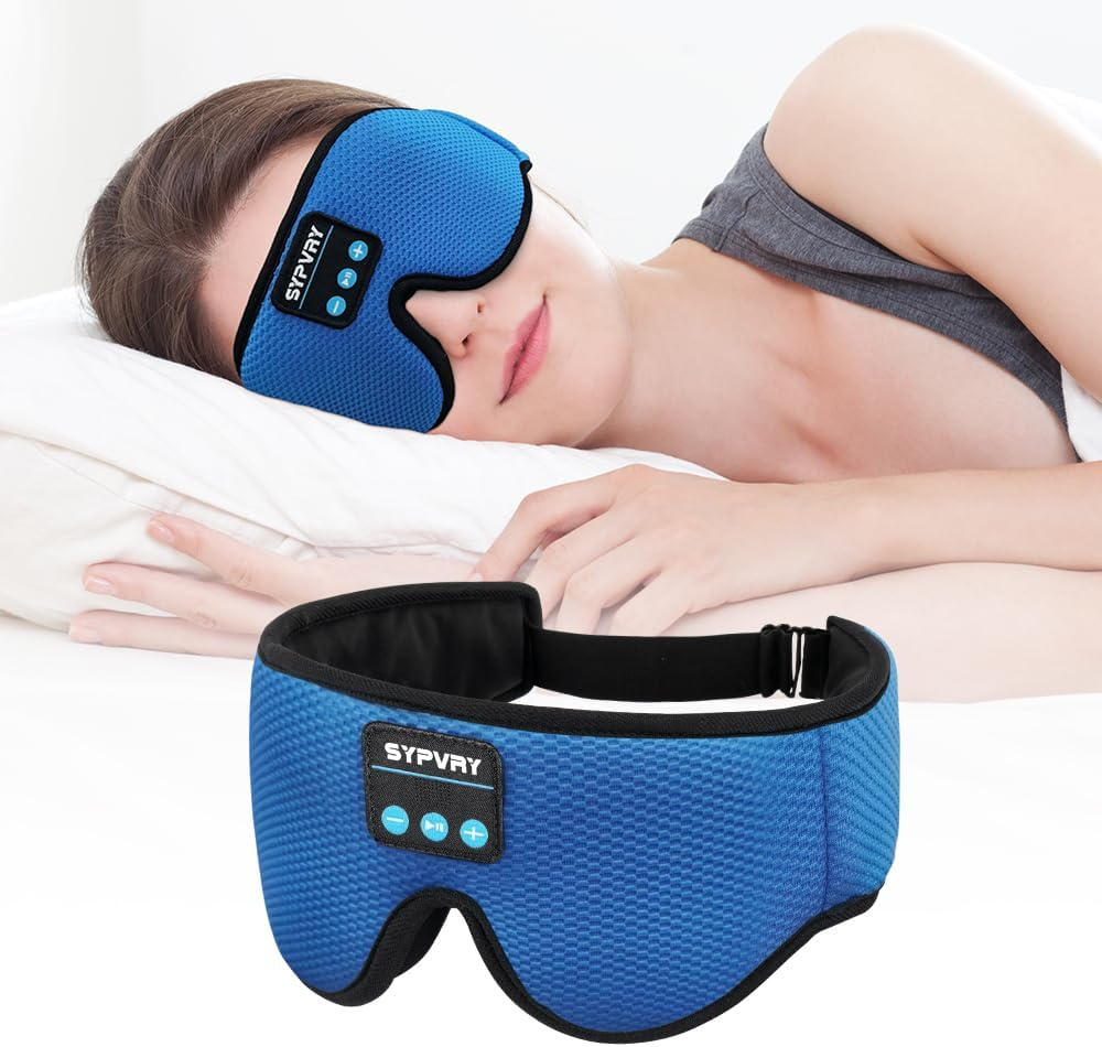Bluetooth Sleep Mask Wireless Headphones 3D Bluetooth Eye Mask for Side Sleepers SYPVRY Blackout Eye Mask with Headphones Speaker for Airplane,Travel, Black