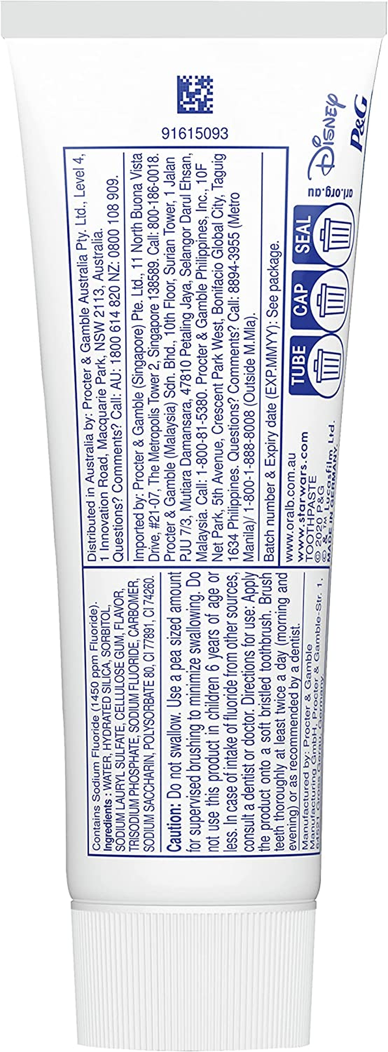 Oral-B Star Wars Junior 6Plus Years Toothpaste Mild Mint, 92G (Pack of 3) image number 1