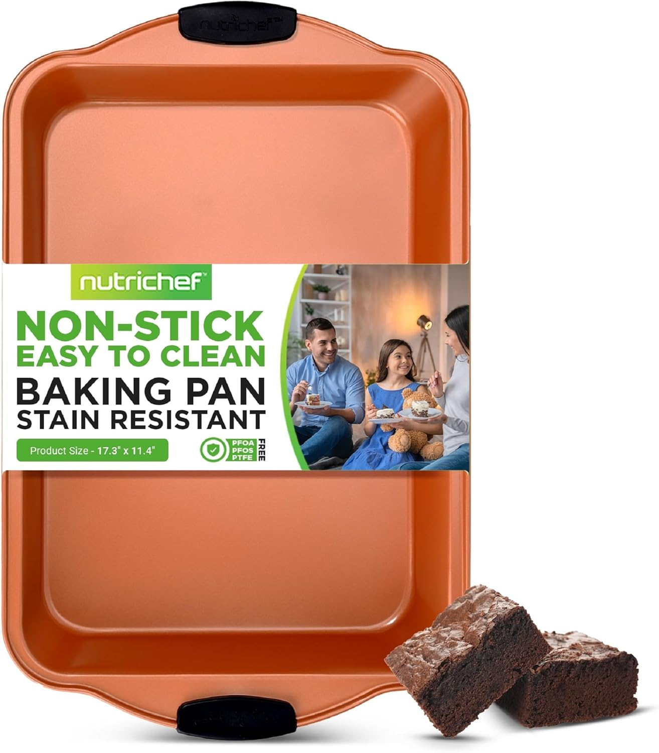 Nutrichef Extra Large Nonstick Baking Pan - Carbon Steel Roasting Tray W/Red Silicone Handles - Premium Bakeware for Brownies, Sheet Cake, & More - 17" X 12", Black