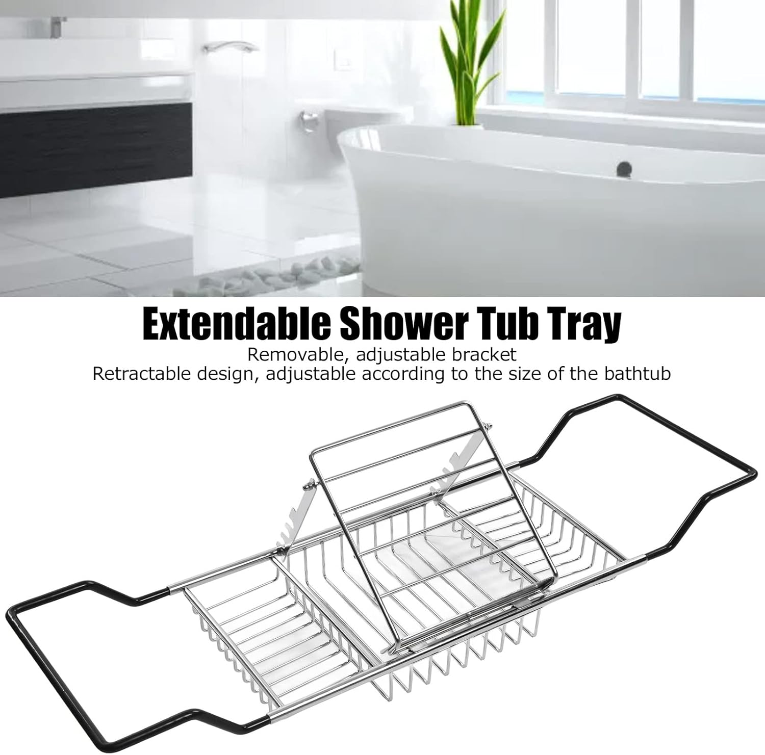 Shower Bathtub Tray, Retractable 304 Stainless Steel Bathtub Racks, Shower Caddy Tray with Adjustable Removable Stand for Home Hotels Bathrooms image number 6