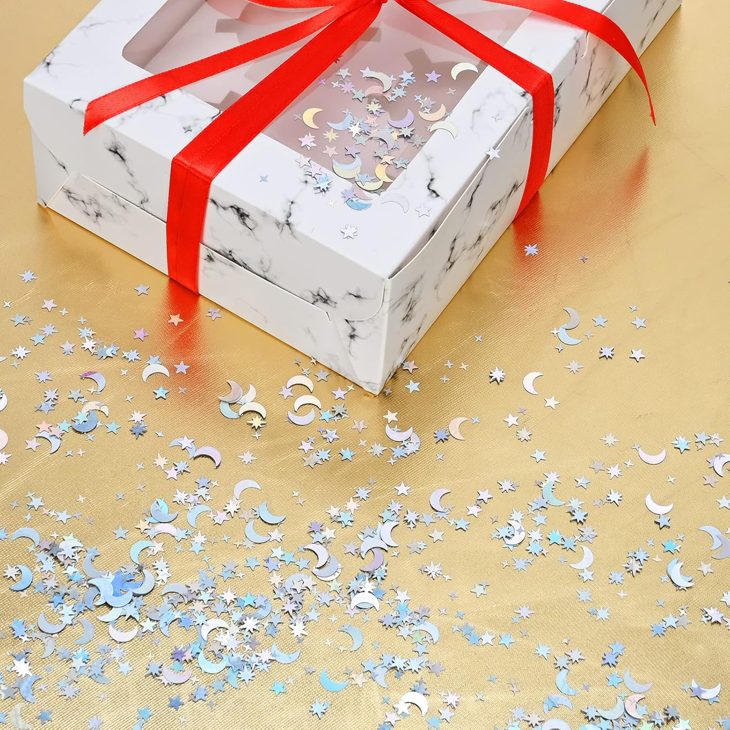 30G Star Confetti Silver Star and Moon Table Confetti, Metallic Glitter Foil Sprinkles Confetti, Sequins Star Moon Confetti for Birthday Wedding Party Halloween Christmas DIY Decoration - Silver image number 2