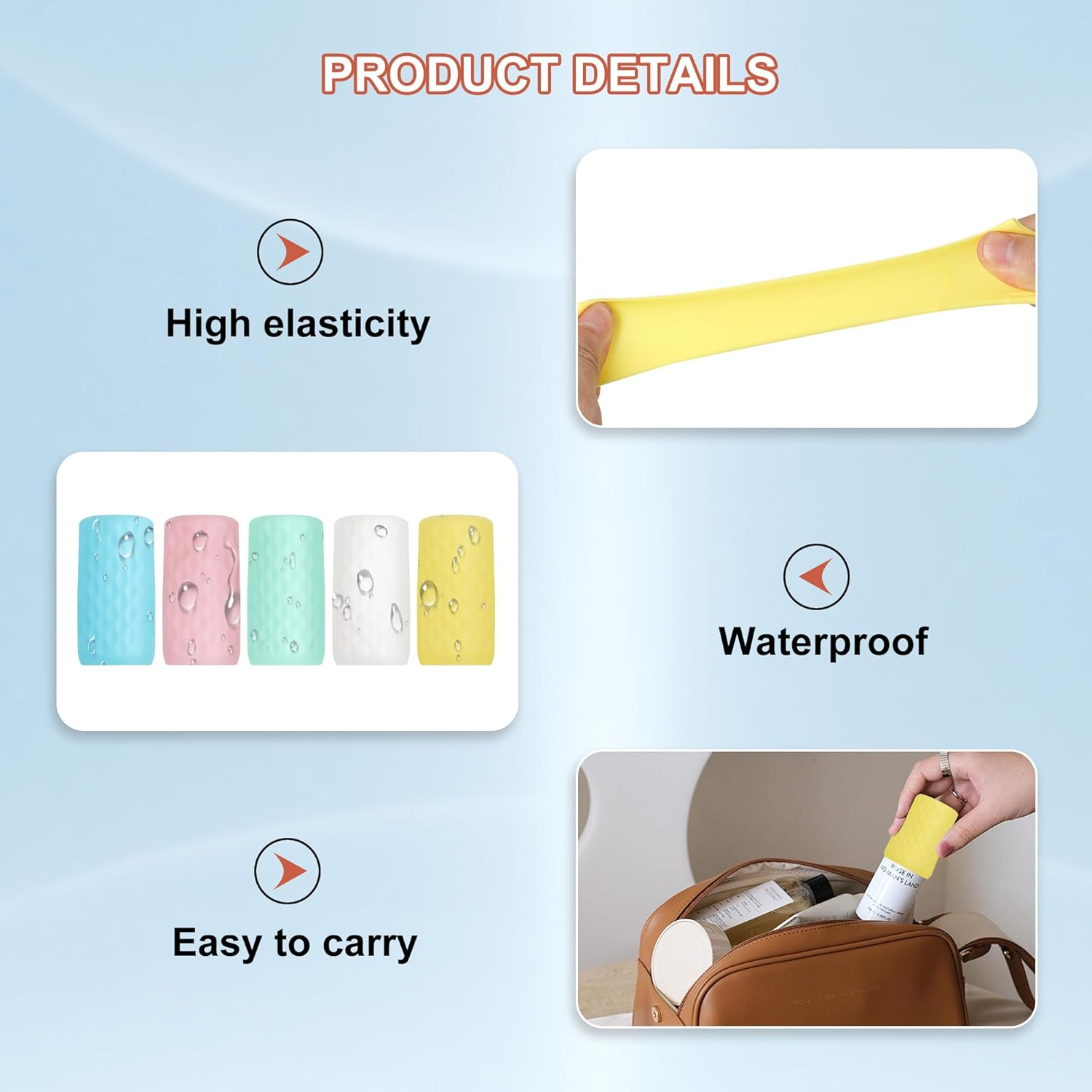 TECDW 10-Pack Colorful Silicone Bottle Covers, Travel Essentials, Leak-Proof Silicone Protective Covers for Travel Toiletries(5 Colors) image number 1