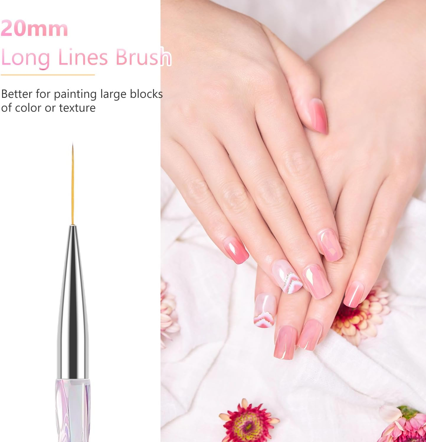 TEOYALL - Nail Art Liner Brushes, 7/9/11/15/20Mm Fine Line Nail Art Brushes Precision Fine Brushes for Drawing Detail