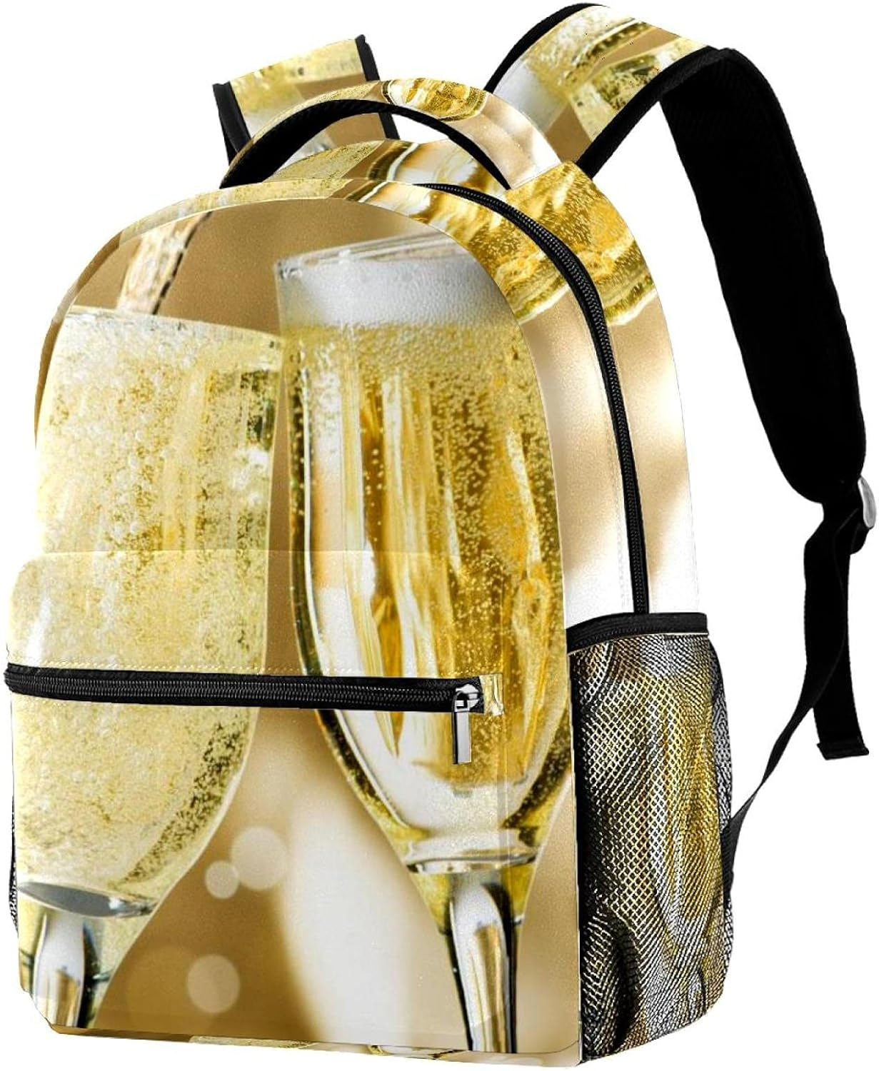 Happy New Year Sparkling Wines Backpack Students Shoulder Bags Travel Bag College School Tote Backpacks image number 3