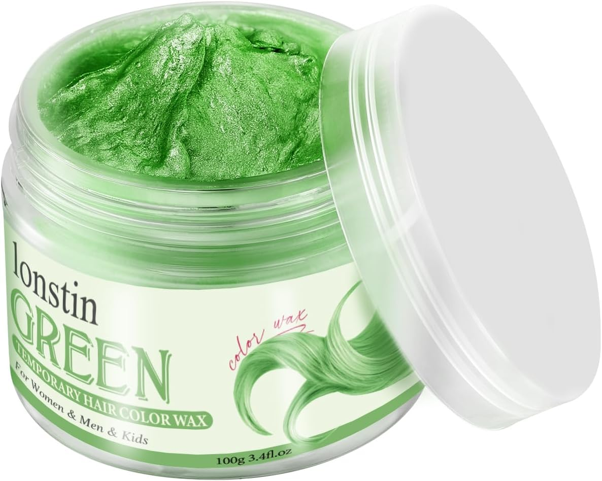 Green Hair Wax 100G &ndash; Temporary Hair Color for Men, Women & Teens &ndash; Washable Styling Clay Mud, Instant Hair Dye for Cosplay, Party, Halloween, Daily Look & Costume Use Lonstin Hair Colour Wax