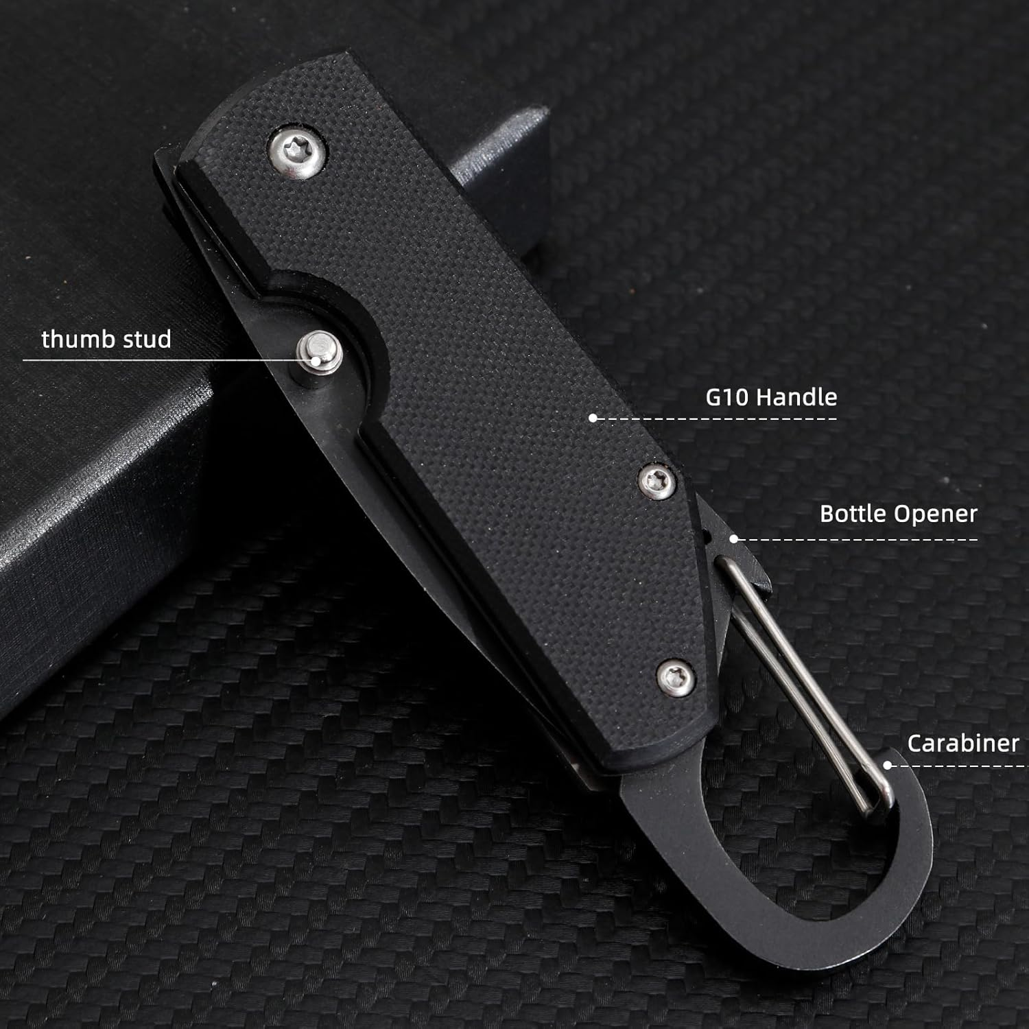EDC Pocket Knife G10 Handle 5.7Cm Blade Mini Folding Knife, Sharp Camping Hiking Knife with with Carabiner, Unique Tool for Daily Use and Outdoor - Ak034 image number 5