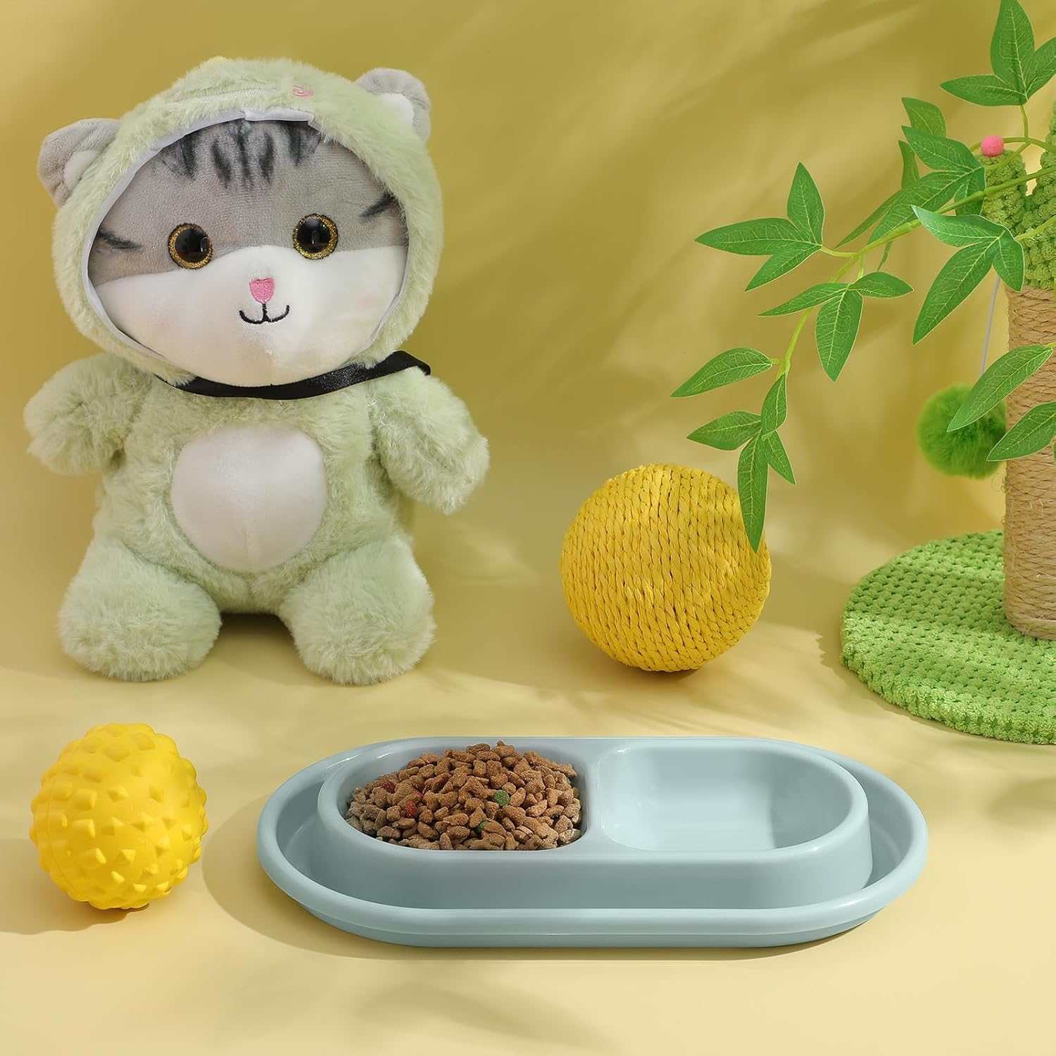 KESYOO Ant-Proof Cat Bowl with Dual Feeding Design, Non-Spill Water Moat, Grey Plastic Pet Dish for Cats and Small Dogs, Suitable for Indoor Use image number 5