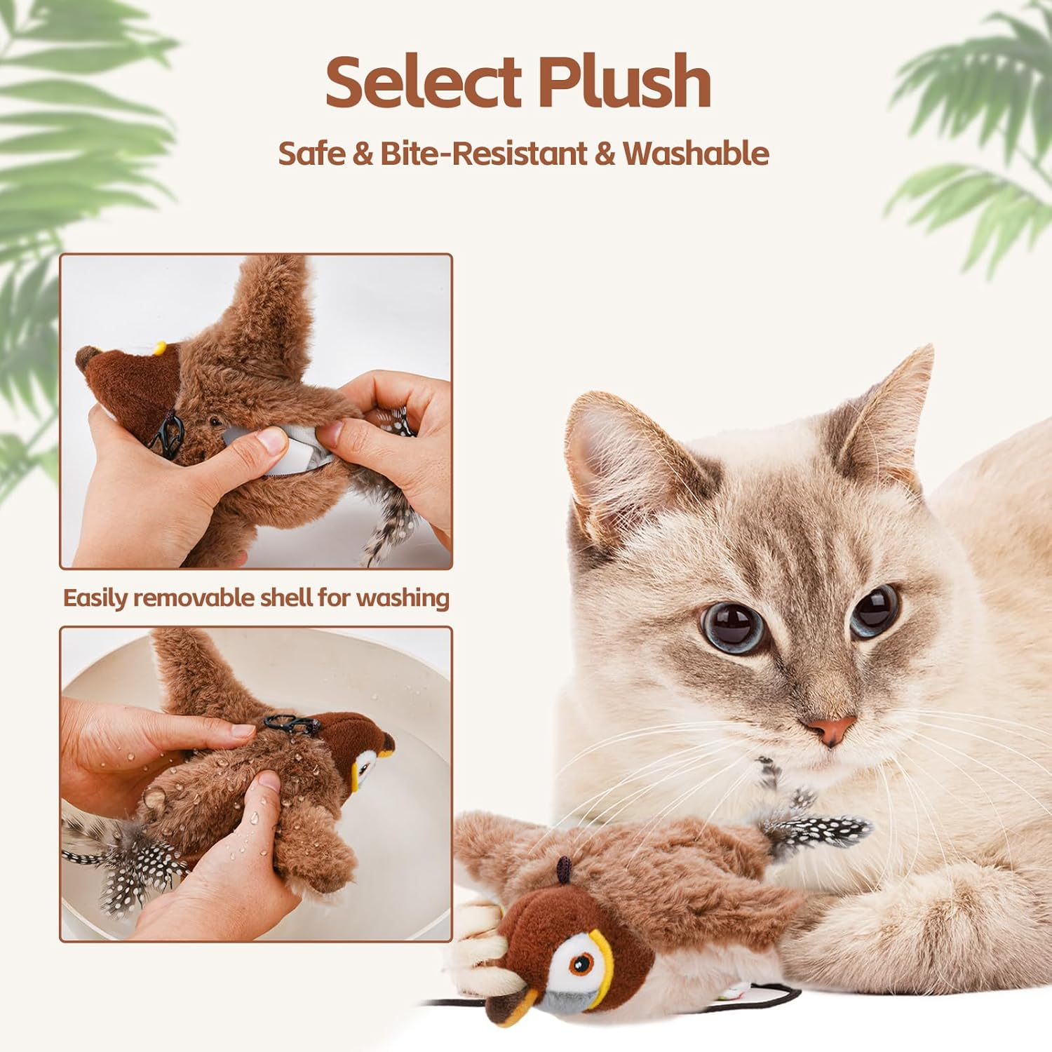 LIFLIX Interactive Cat Toys, Rechargeable Chirping Flapping Bird(No Flying) with Catnip for Indoor Cats, Plush Kitten Exercise Toys, Touch Activated (Brown Sparrow) image number 4