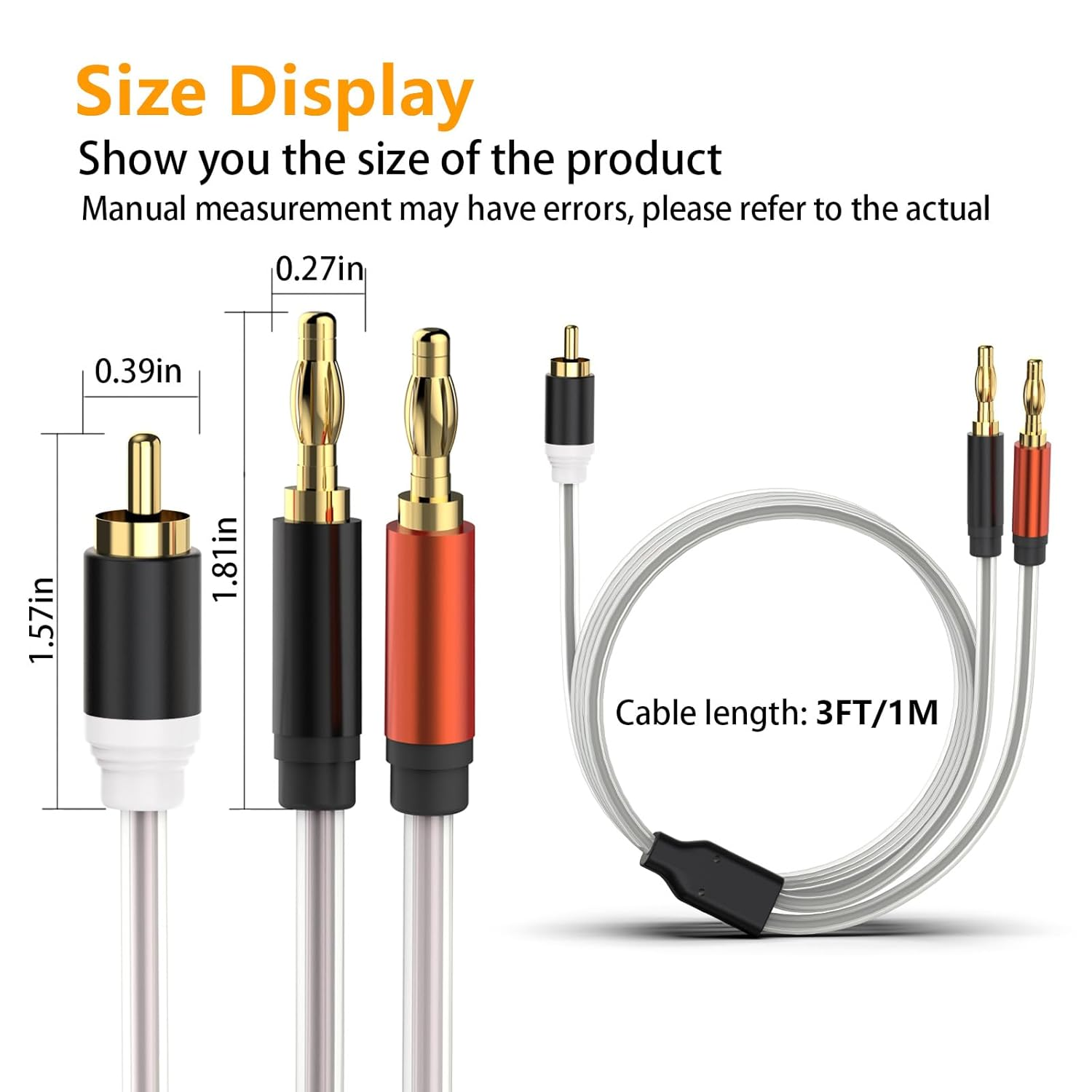 HOSONGIN RCA to Banana Plug Speaker Cable 3.3 Feet -2 Pack, Gold-Plated Dual-Shielding Hi-Fi Stereo Cable for Home Theater/Amplifier/Subwoofer/Speaker/Audio Receiver/Vinyl Record Player/Soundbar image number 4