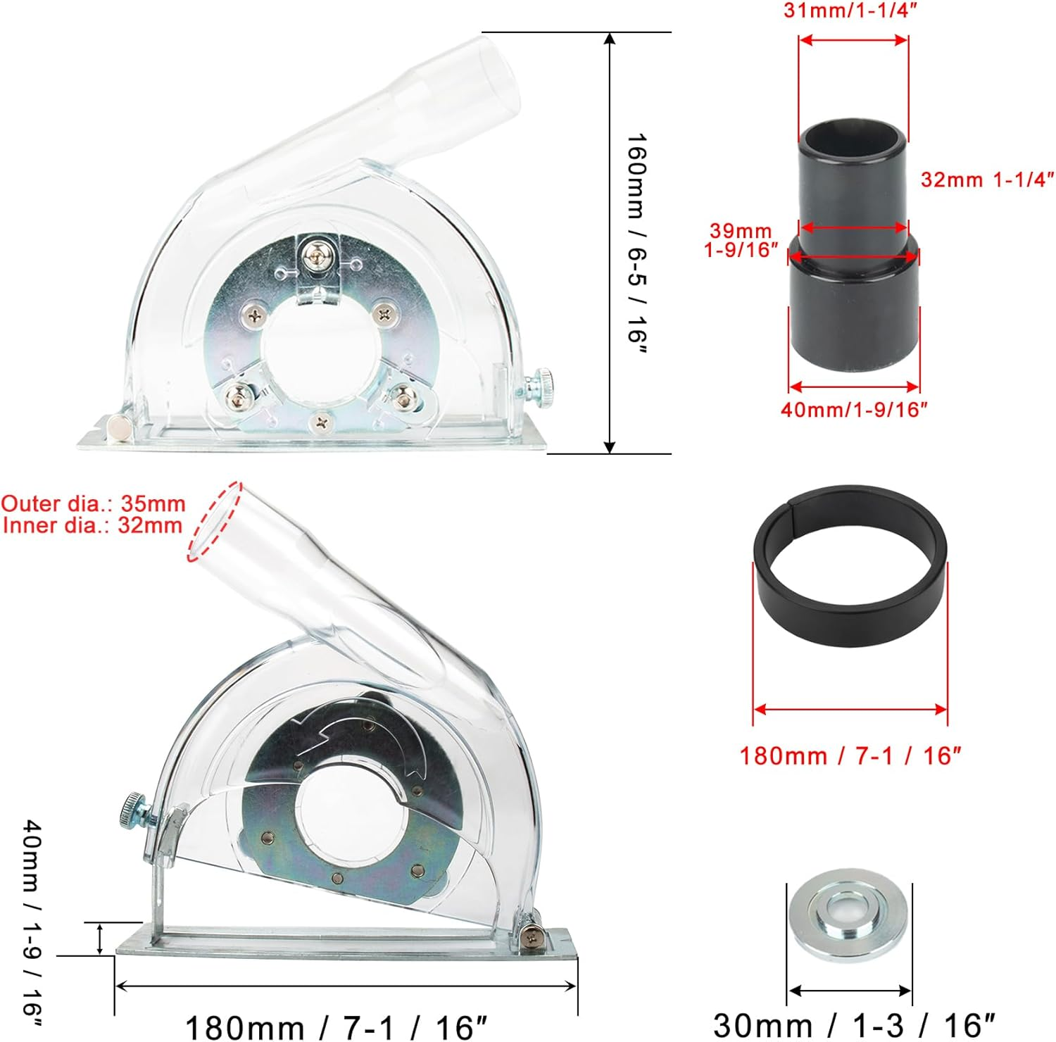 NUHFUFA 4-1/2" to 5" Angle Grinder Dust Shroud, Clear Dust Extraction Cutting Guard for 3"/4"/5" Saw Blades, Hand Grinding Cutting Wheels Cover for Home, Engineering image number 5