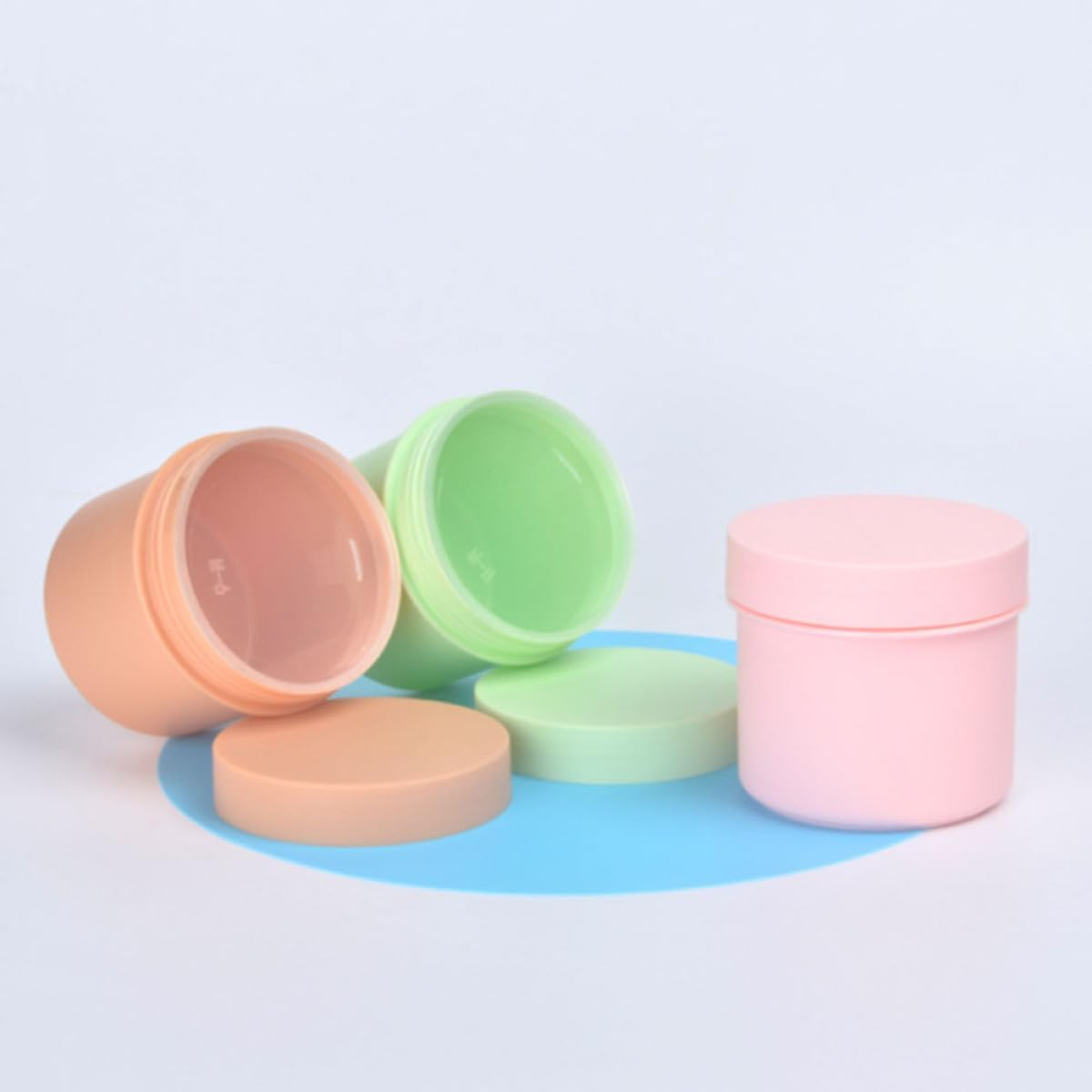 VOSAREA 5Pcs 150G Frosted Plastic Cosmetic Jars Set with Lids, Small Travel Containers for Creams, Makeup Samples, Face Mask Powder Storage, Multi-Color Refillable Skincare Jars For image number 3