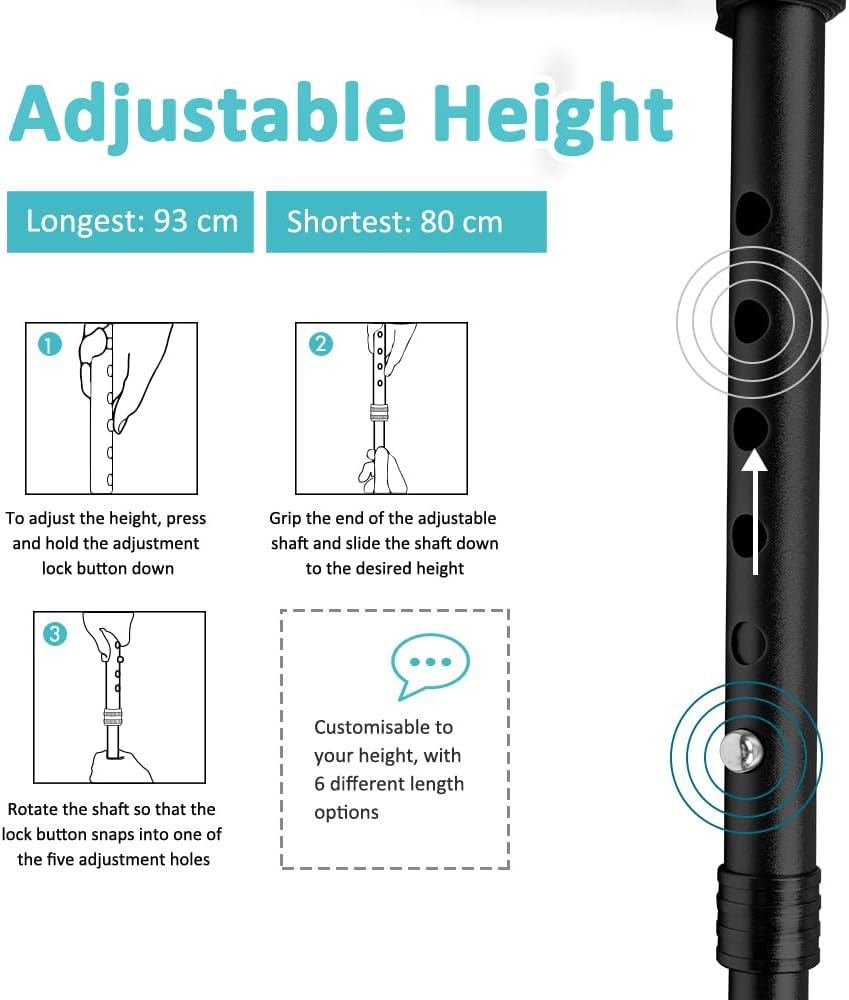 Extra Stable Walking Stick for Seniors - Offset Walking Cane - Foldable/Folding Walking Stick - Lightweight, Adjustable Height - Ergonomic Grip - Ideal Walking Sticks for Elderly image number 6