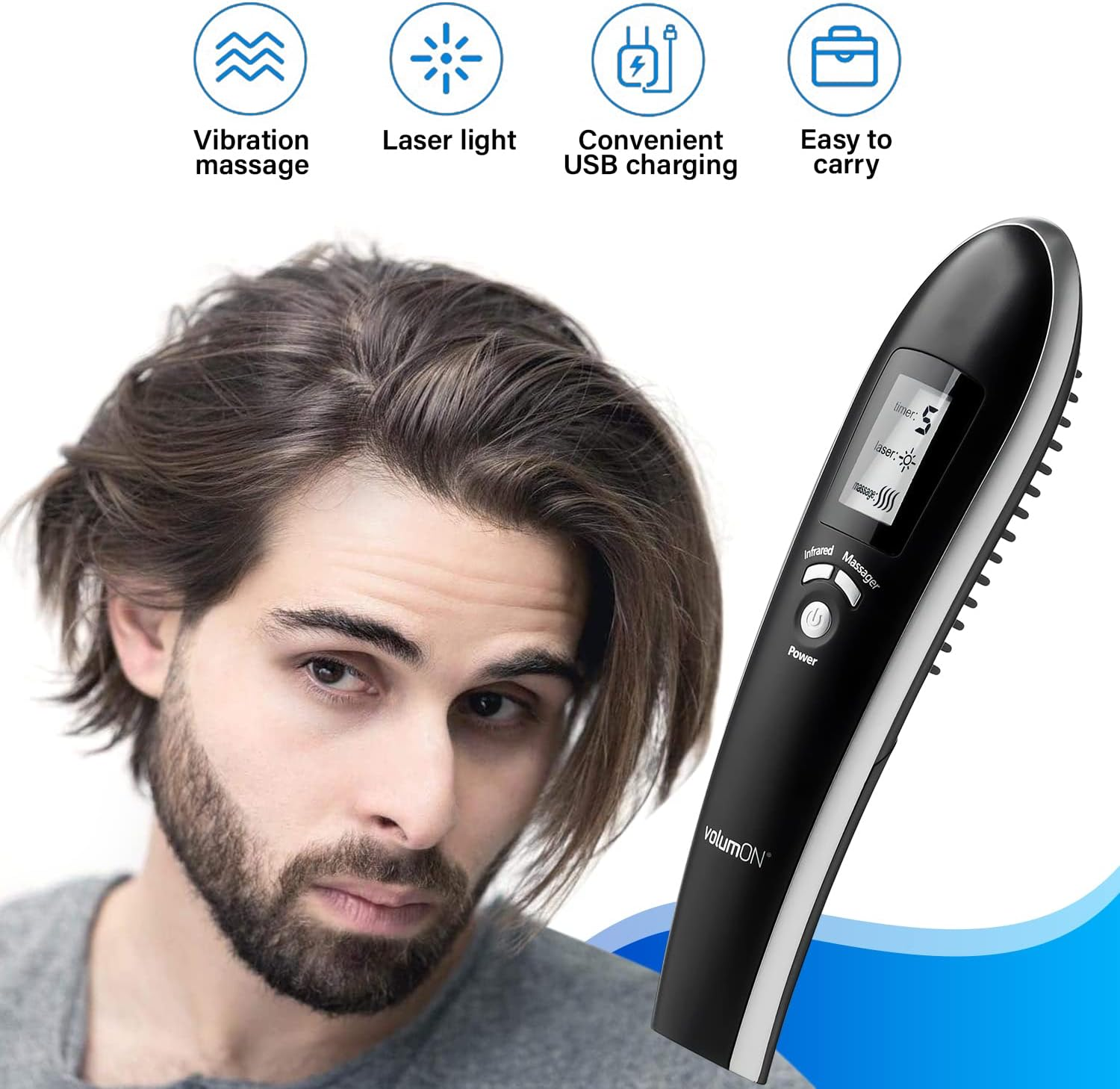 Volumon Electric Laser Massage Comb for Hair Growth Regrowth Hair Thickening & Strengthening with Massager & Infrared & Digital LCD Screen- Daily Home Use image number 6