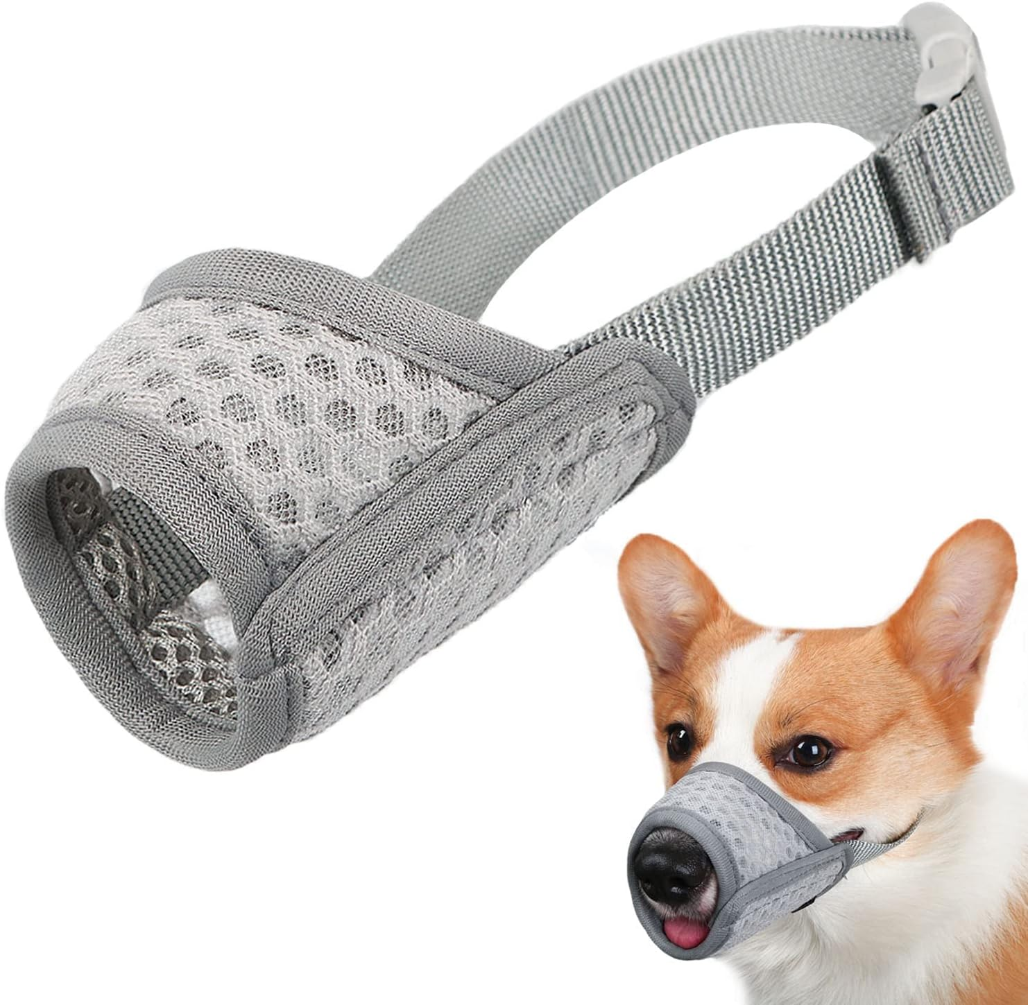 Mayerzon Dog Muzzle, Puppy Soft Mesh Muzzle for Small Medium Large Dogs Chihuahua Poodles Beagle Dachshund Corgis Labrador for Biting Chewing Grooming That Allows Panting Drinking(S, Grey) image number 1