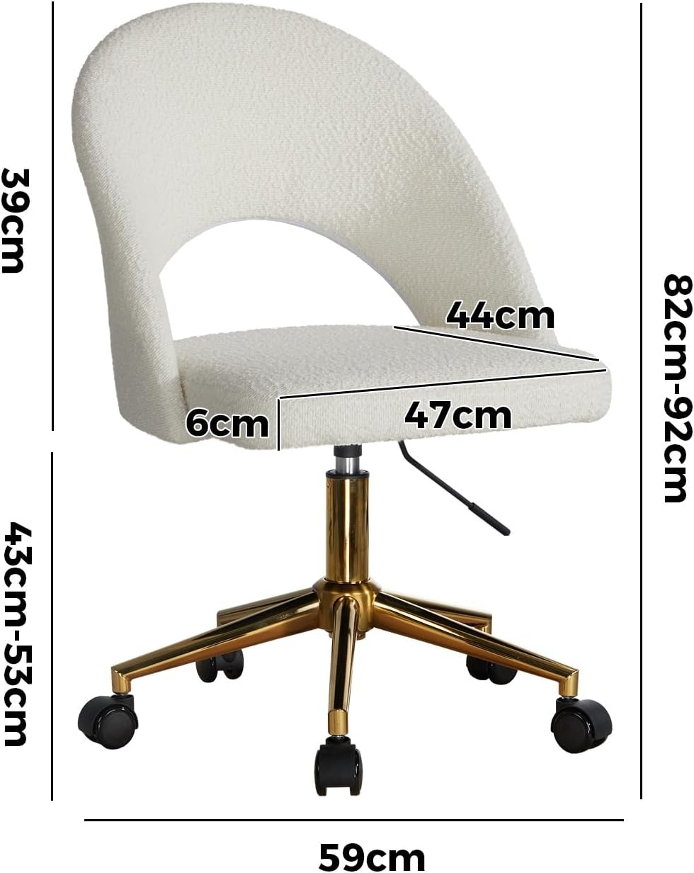 Oikiture Office Desk Chair with Boucle Cover Armless Home Office Chair for Home Office Bedroom White and Gold