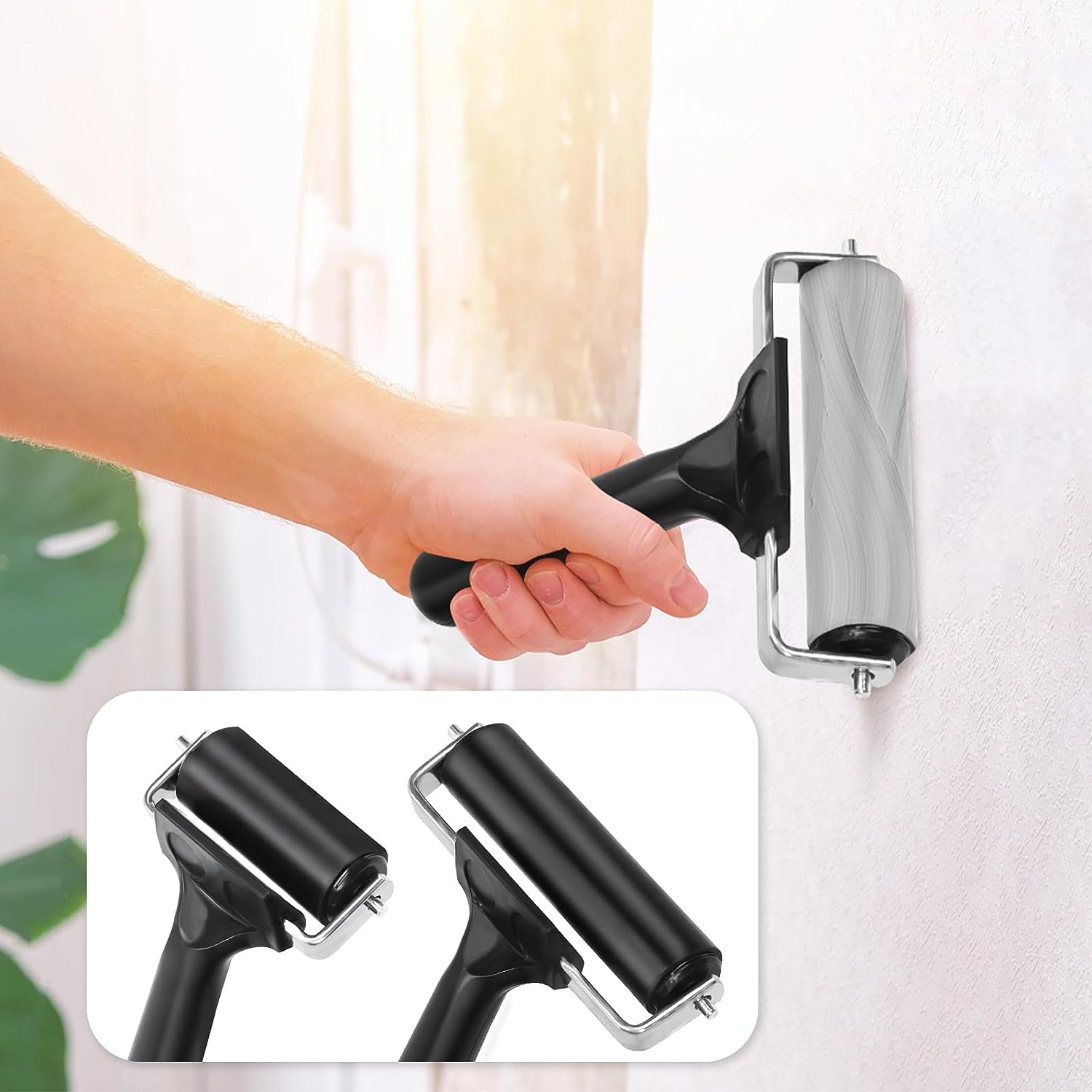 Swpeet 3 Pack Black Rubber Roller, Brayer Roller, Hard Rubber, Block Stamping anti Skid Construction Tools 2.2 Inch, 3.8 Inch and 7.7 Inch for Printmaking, Ink, Crafting, Gluing and Stamping