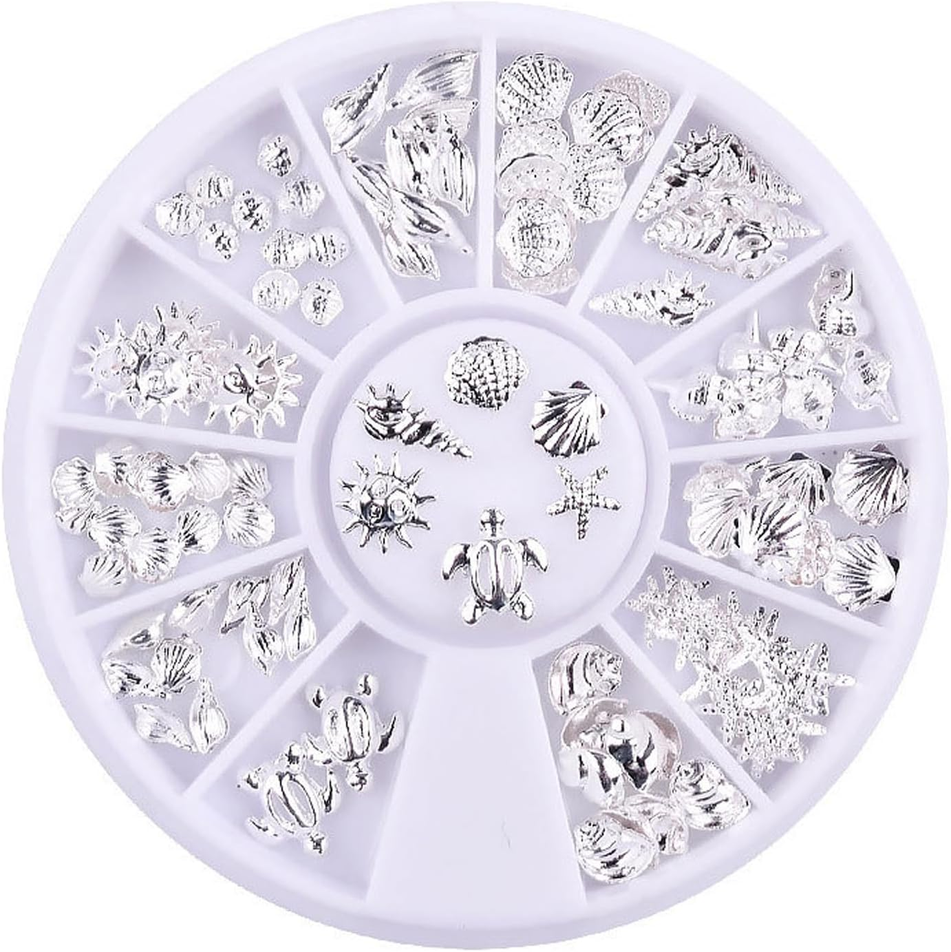 Outret 120 Pieces Nail Art Decorations,Silver Shell Conch Nail Charms Manicure Decor DIY Nail Decoration (Ocean,Silvery) image number 2