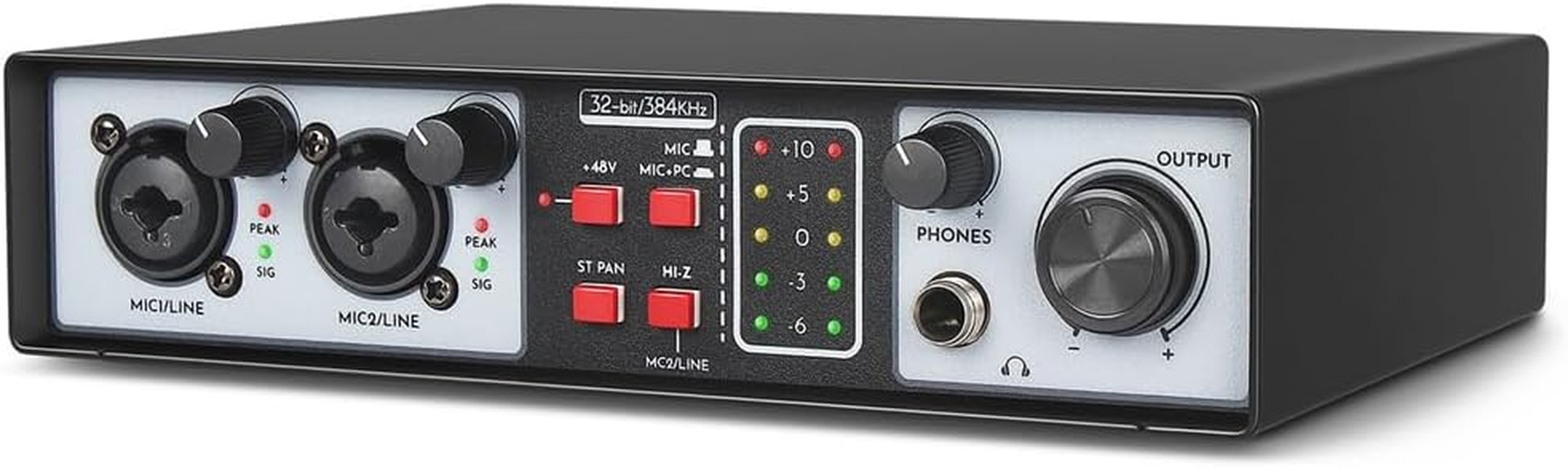 Elqater 2 in 2 Out USB Audio Interface 32Bit/384Khz Studio Parts Recording Sound Card 48V Phantom image number 3