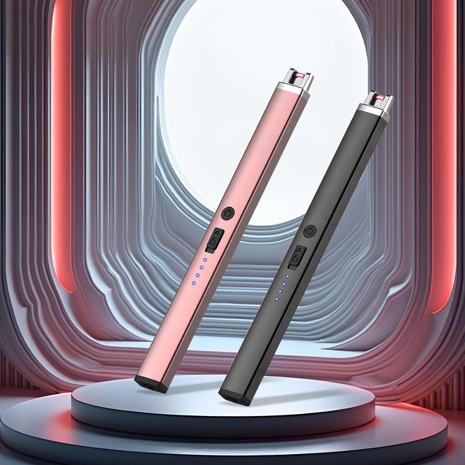 2Pcs Candle Lighter, Rechargeable Electric Lighter Candles, Windproof Belt Led Battery Display Ion Windproof, Safety Switch Flameless, for Candle Barbecues, Fireplaces, Camping, Fireworks Cooking image number 4