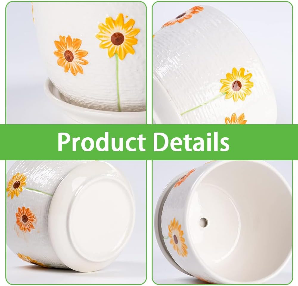 3 Set Ceramic Plant Pots, Flower Pots,Small Household Flower Pots,Plant Planter,For Orchids, Chrysanthemums,Aloe Etc,Cactus,Succulent Decorative Pots with Drainage Hole image number 5