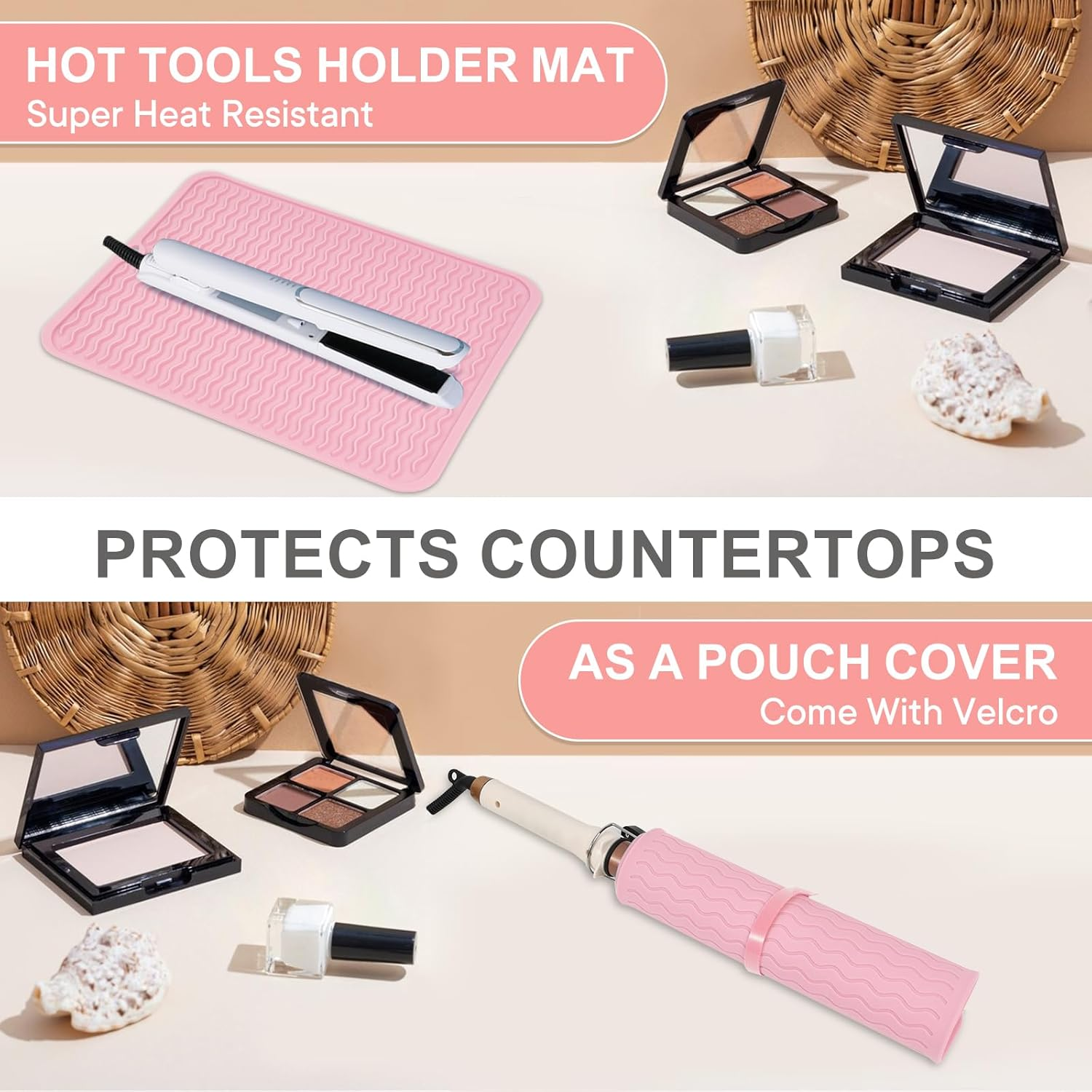 Suafrnut Oversize Silicone Heat Resistant Mat, Portable Travel Mat Cover for Curling Irons, Flat Irons, Hair Straightener and Hot Hair Styling Tools(14.2" X 11") - Hotpink image number 6