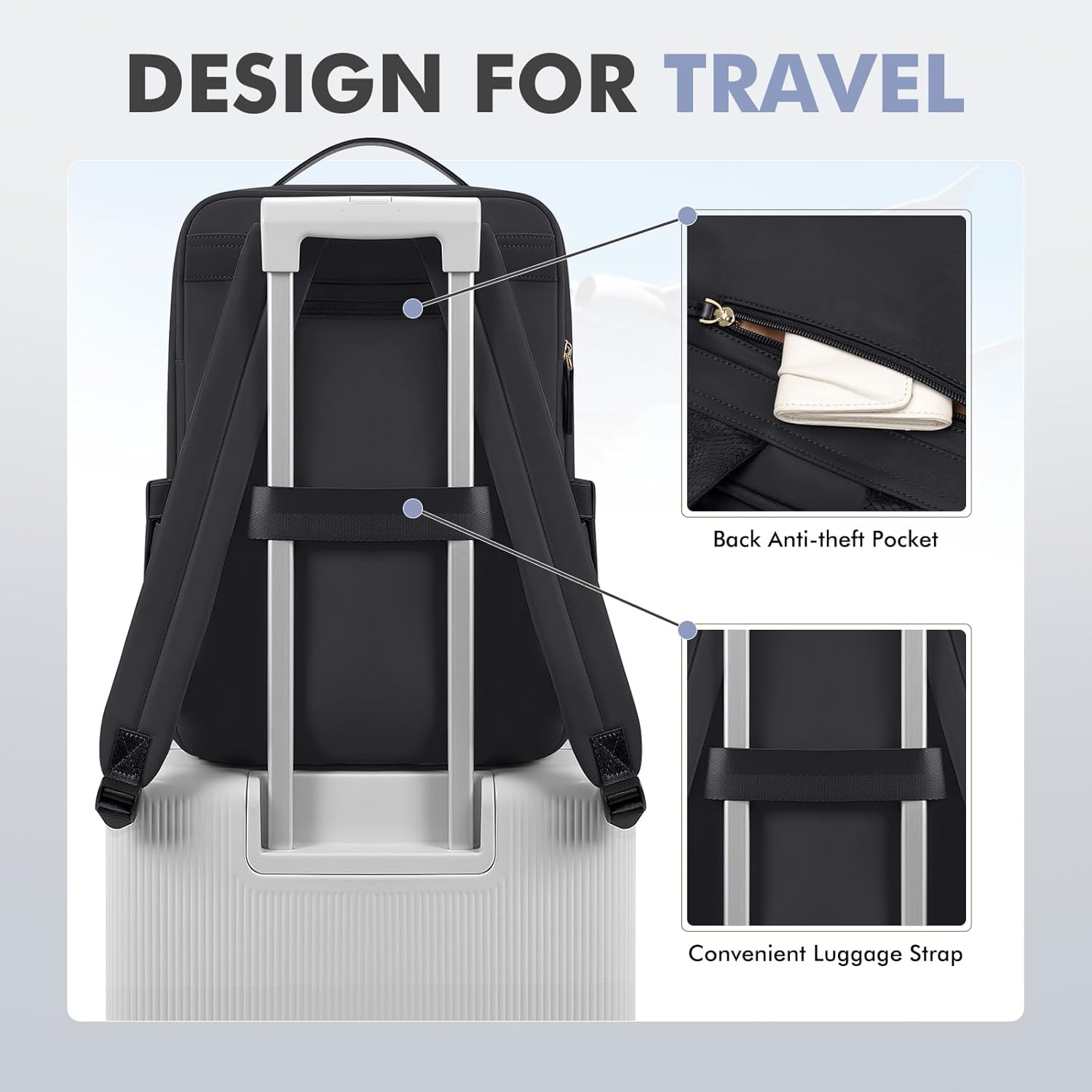 Women'S Laptop Travel School Backpack 15.6 Inch with Laptop Compartment, Waterproof Multifunctional Casual Daypack, School Bags, Work Bag, Teacher Bag for University, Office - Pale Grey image number 6