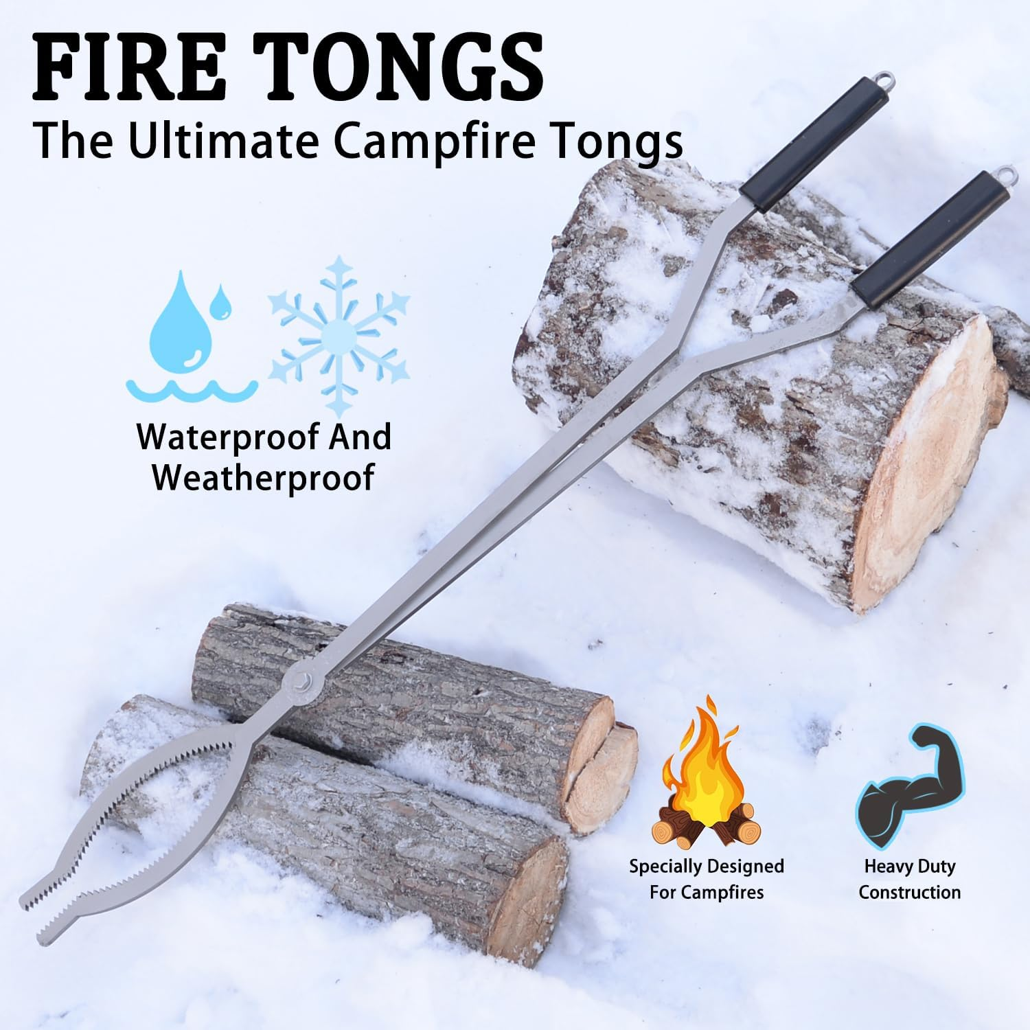 40" Fire Tongs Firewood Grabbers, Stainless Steel Large Fire Pit Tool Indoor Fireplace Outdoor Bonfire Campfire Backyard Deck Camping Log Grabbers Tool image number 6