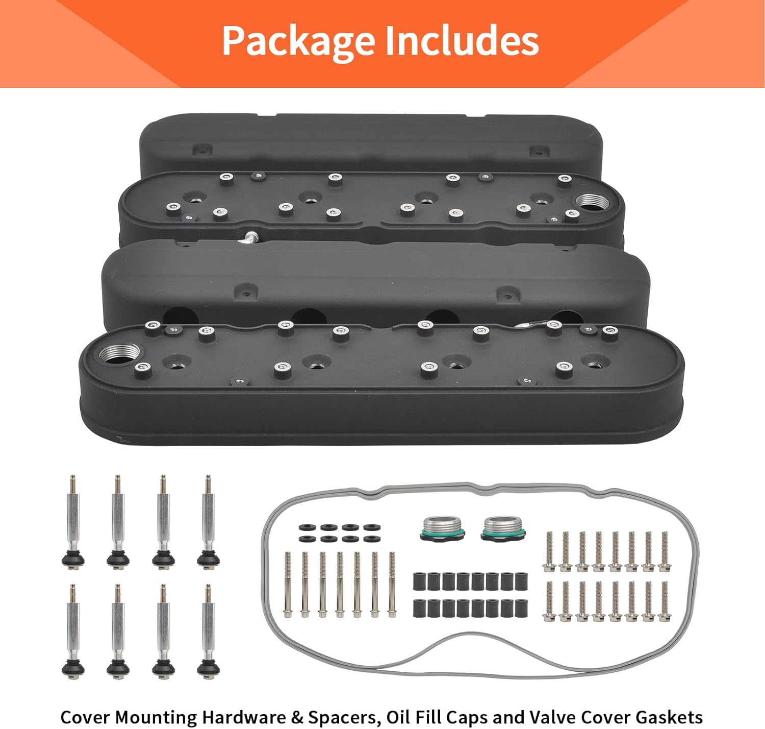 Cast Aluminum Valve Covers with Coil Mounts Compatible with LS Chevy Small Block SB V8 293 325 376 427 - Black image number 1