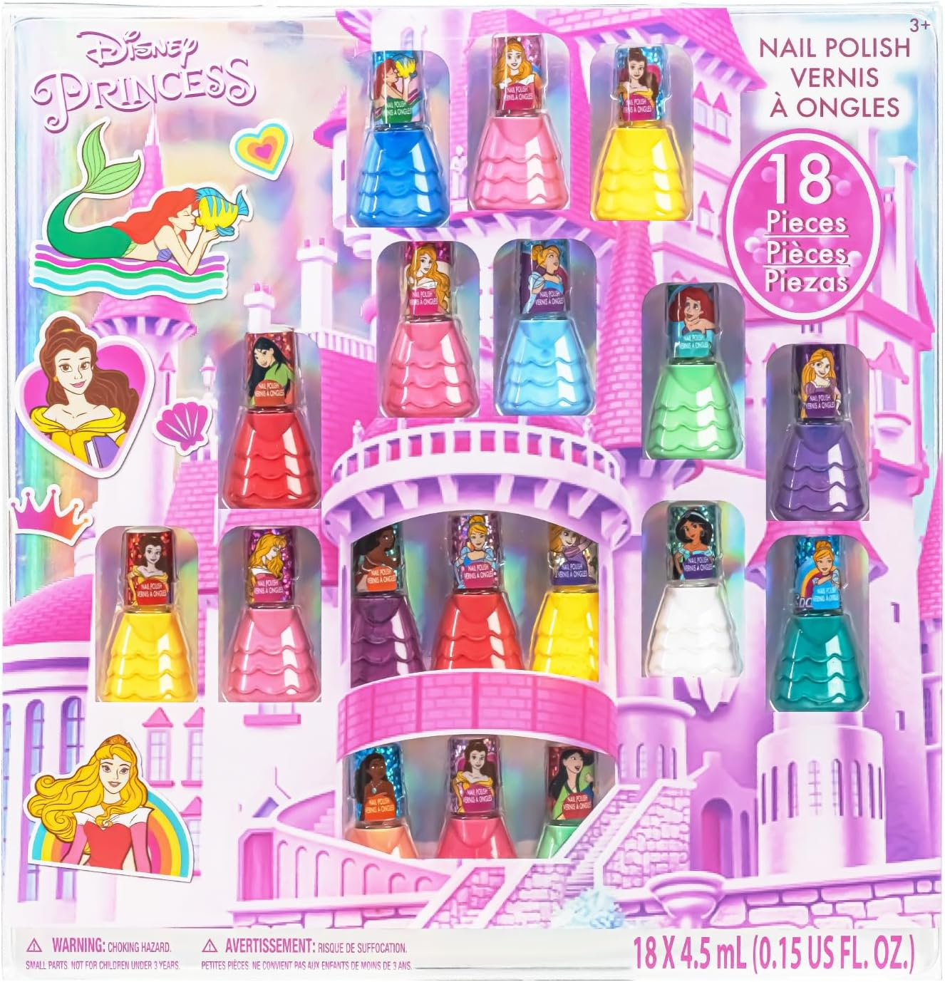 Townley Girl Disney Princess Castlebox Non-Toxic Peel off Nail Polish Set for Girls Opaque Colours Age 3+ - 18 Pack image number 2