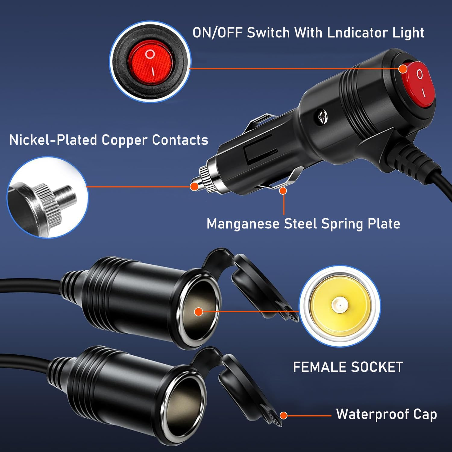 Cigarette Lighter Splitter, 12V Splitter, Dual Cigarette Lighter Adapters for Cars, 12V/24Vcigarette Lighter Plug with on off Switch, Overload Protection and 15A Fuses (Black 2 Ports) image number 6