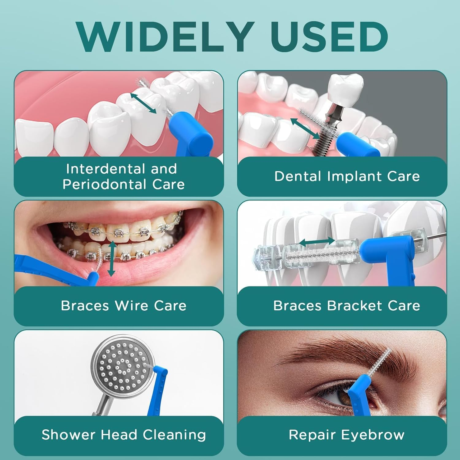 120PCS Interdental Brush, Betterjonny L-Shaped Soft Dental Floss Brushes Toothpick Tooth Flossing Head Oral Dental Hygiene Braces Brush Tooth Cleaning Tools, 5 Different Sizes