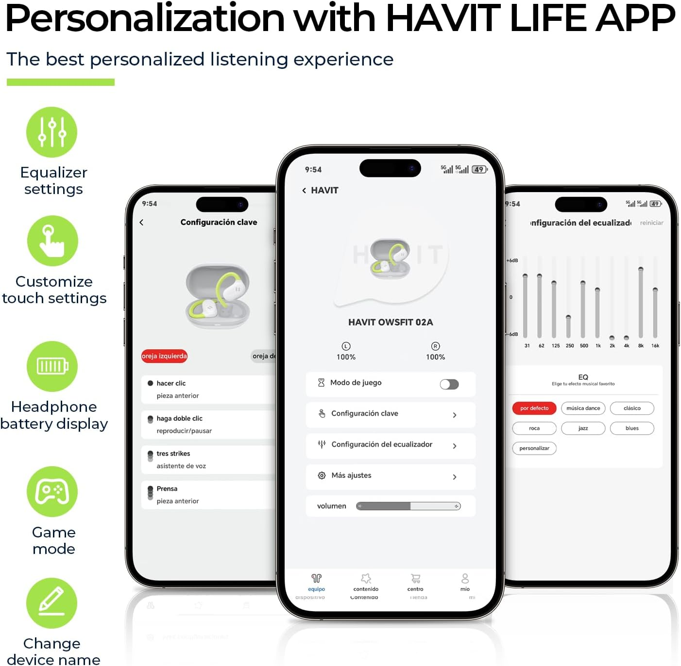 Havit OWS915 Open-Ear Headphones, 64H Playtime Open Ear Earbuds with IPX5, Deep Bass, Powerful Sound Wireless Bluetooth Headphones image number 4