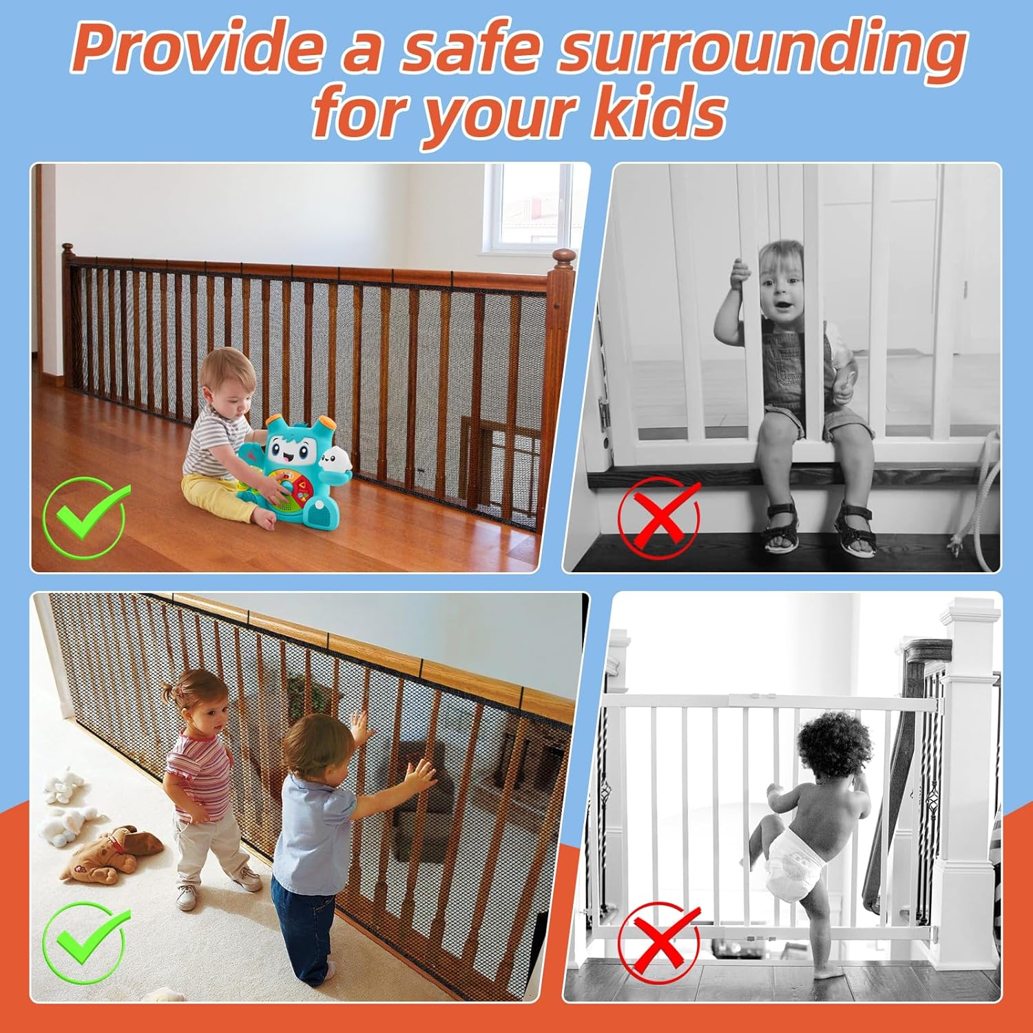 Dovesail Banister Guard 10 Ft L X 3 Ft H, Deck Safety Net for Baby Proofing, Balcony Mesh Netting, Stairway Deck Rail Mesh Netting for Child Safety, Pet Safety & Toy Safety &ndash; Black image number 5