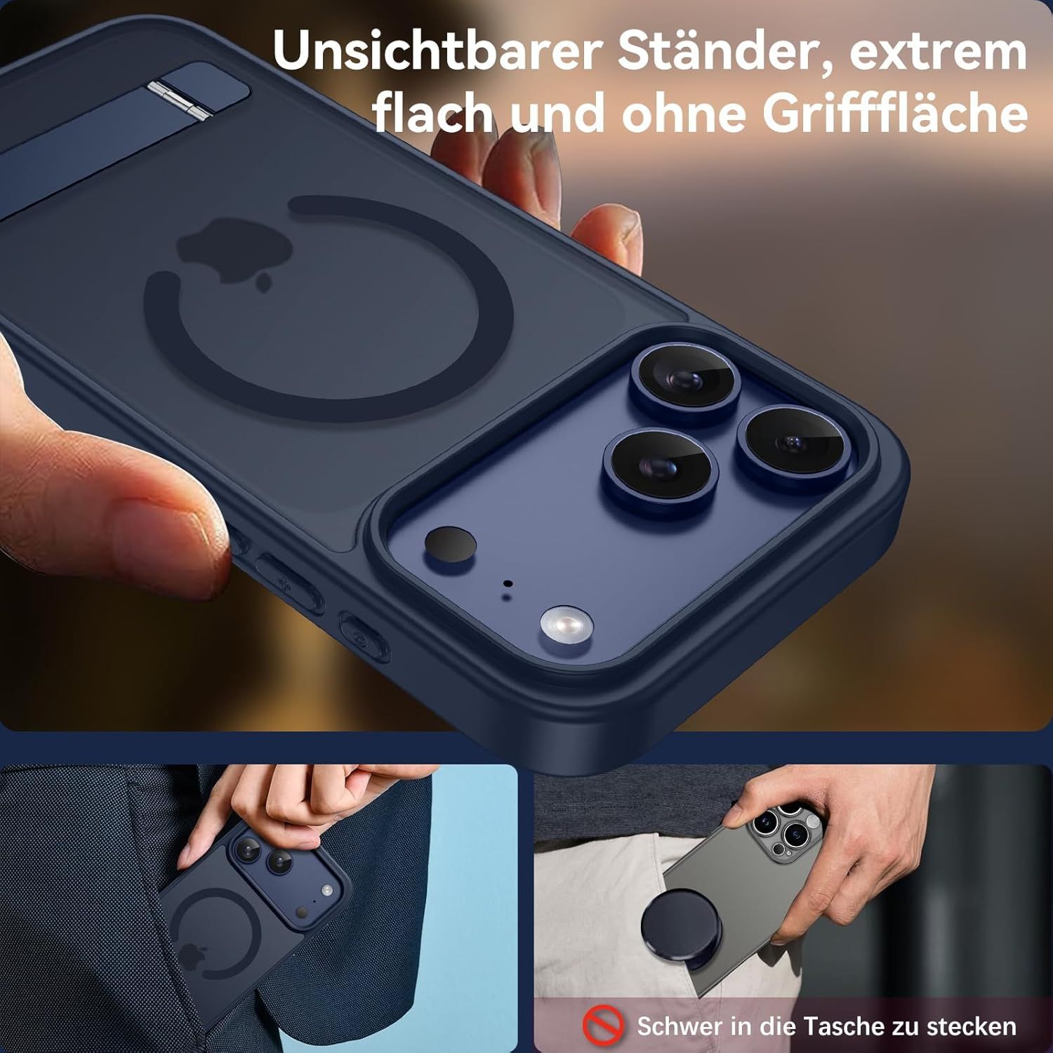 Guagua Mobile Phone Case for Iphone 17 Pro Max Case with Stand [Compatible with Magsafe] Matte Magnetic with 3 Stand Modes Shockproof Protective Case Back Translucent Case (6.9 Inches) Blue image number 5