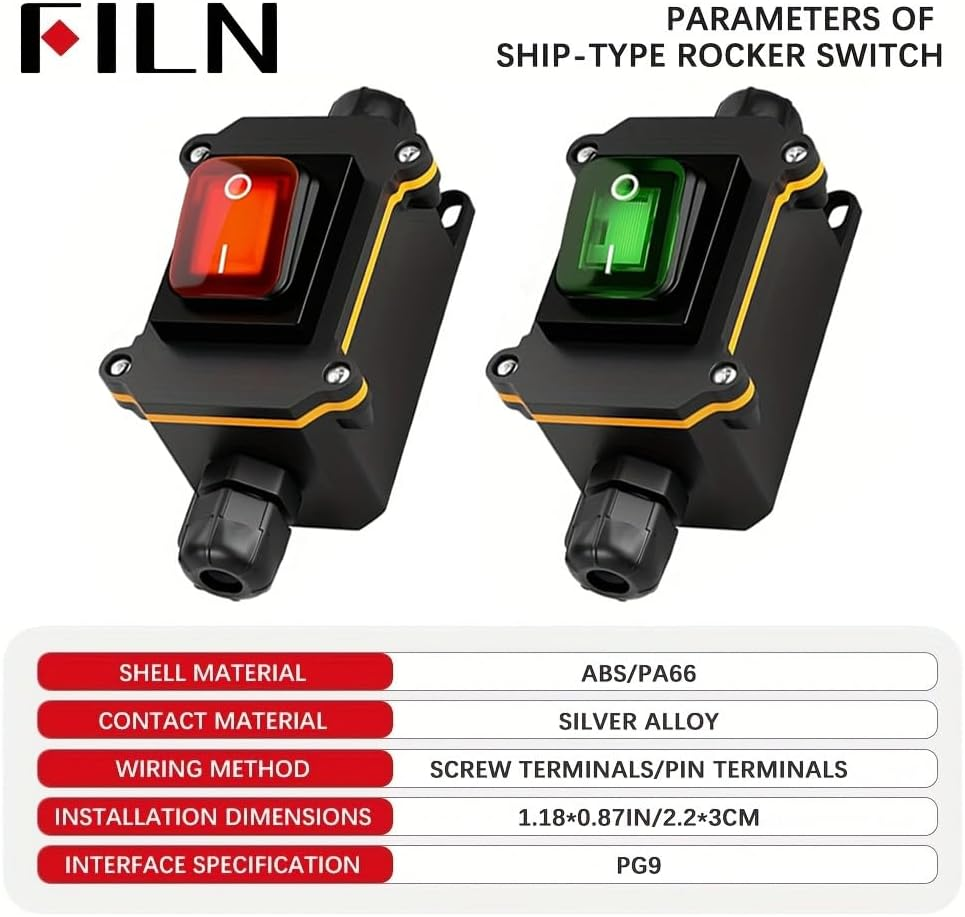 1 Pcs 4 Pin Marine Waterproof DPST Rocker Switch-Box Toggle Switch 30A Heavy Duty 12V-24V LED Illuminated, for Boat, Car, Yacht Control (Red)