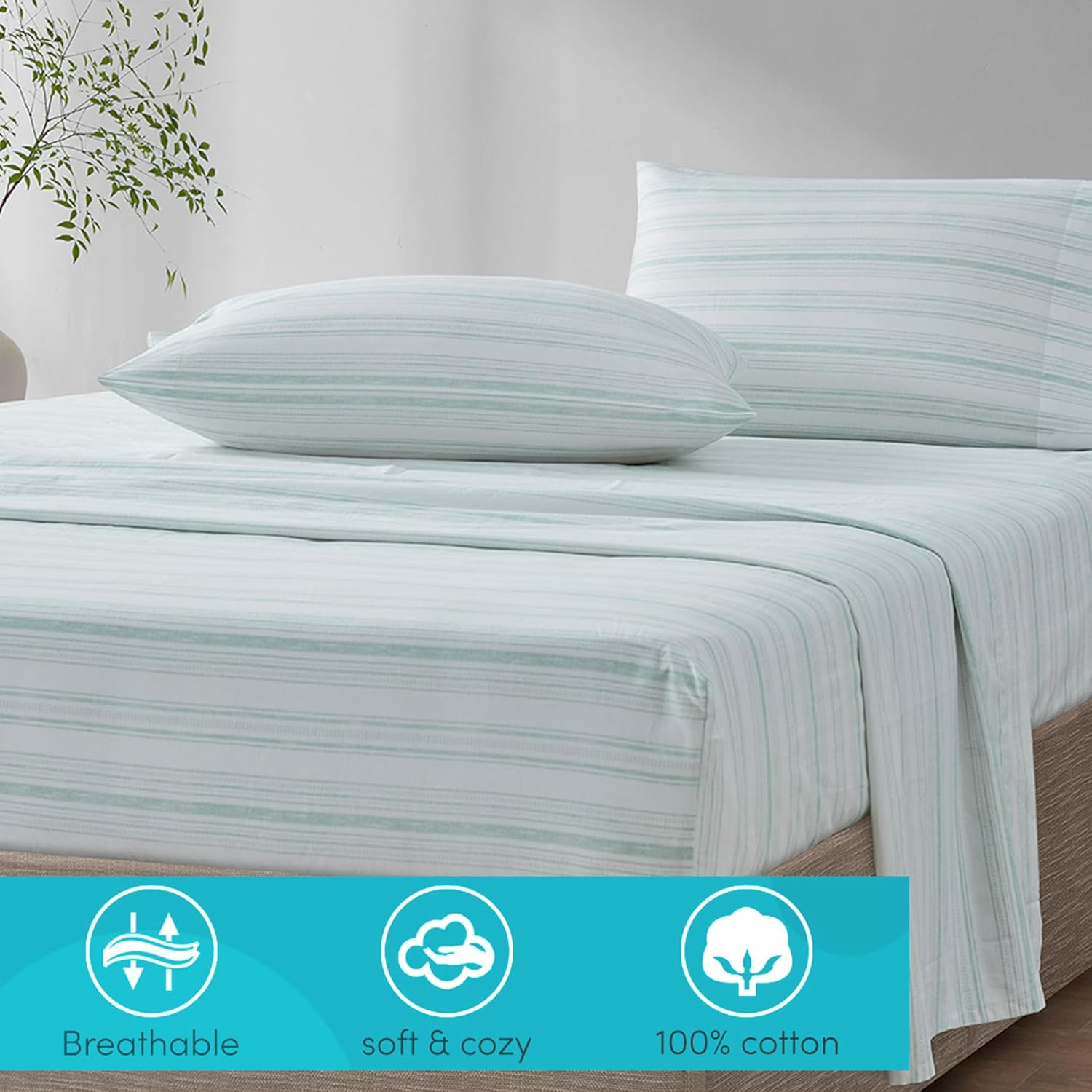 Comfort Spaces 100% Cotton Sheet Set Breathable, Lightweight, Soft with 14" Elastic Pocket Fits up to 16" Mattress, All Season Cozy Bedding, Matching Pillow Case, Full Good Vibes 4 Piece image number 7