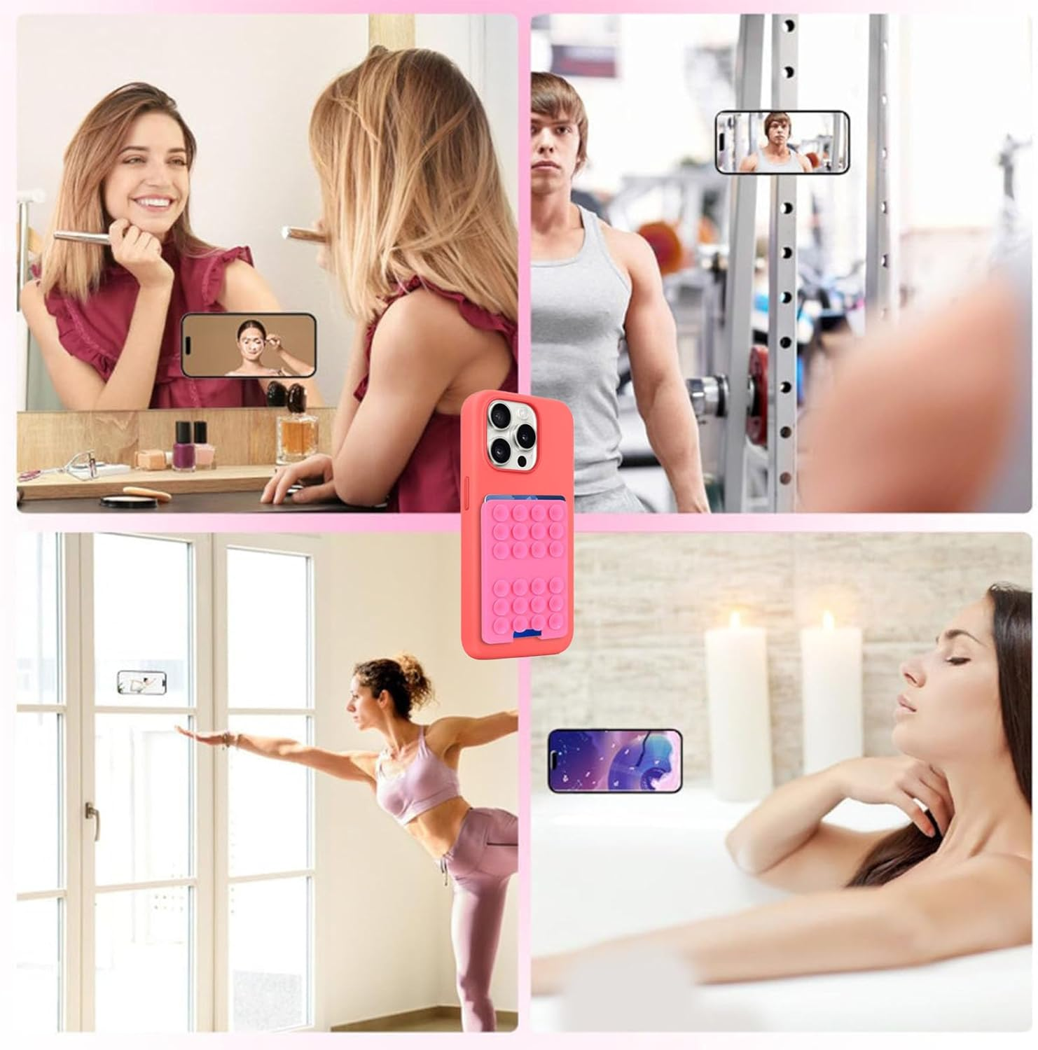 Silicone Suction Cup Phone Holder,2Pcs Phone Wallet,Adhesive Suction Phone Mount,Non Slip Suction Cup Phone Mount,Phone Suction Grip with Wallet (Black) - Transparent image number 6