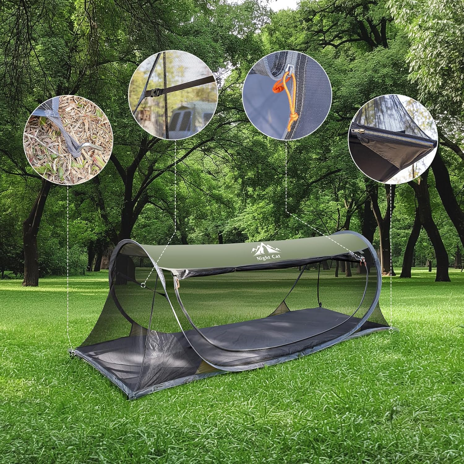 Night Cat Pop-Up Mosquito Tent: 1 Person Camping Tent with Bug Screen Net Easy Set-Up Tent Fits with Camping Cot (Exclueded) image number 5