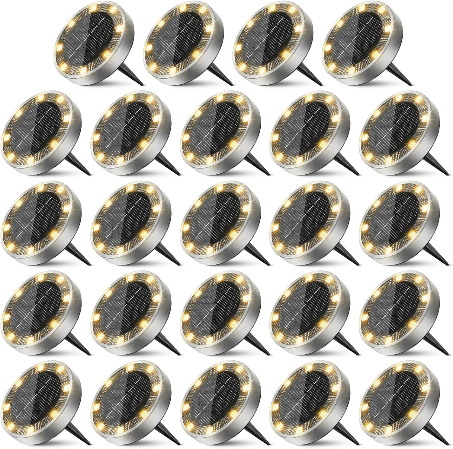 Peasur Pack of 24 Solar Floor Lights Outdoor, 8 LED Solar Lights for Outdoor Garden Weatherproof Solar Lights Garden Lighting for Ground Path Lawn Walkway Warm White image number 7