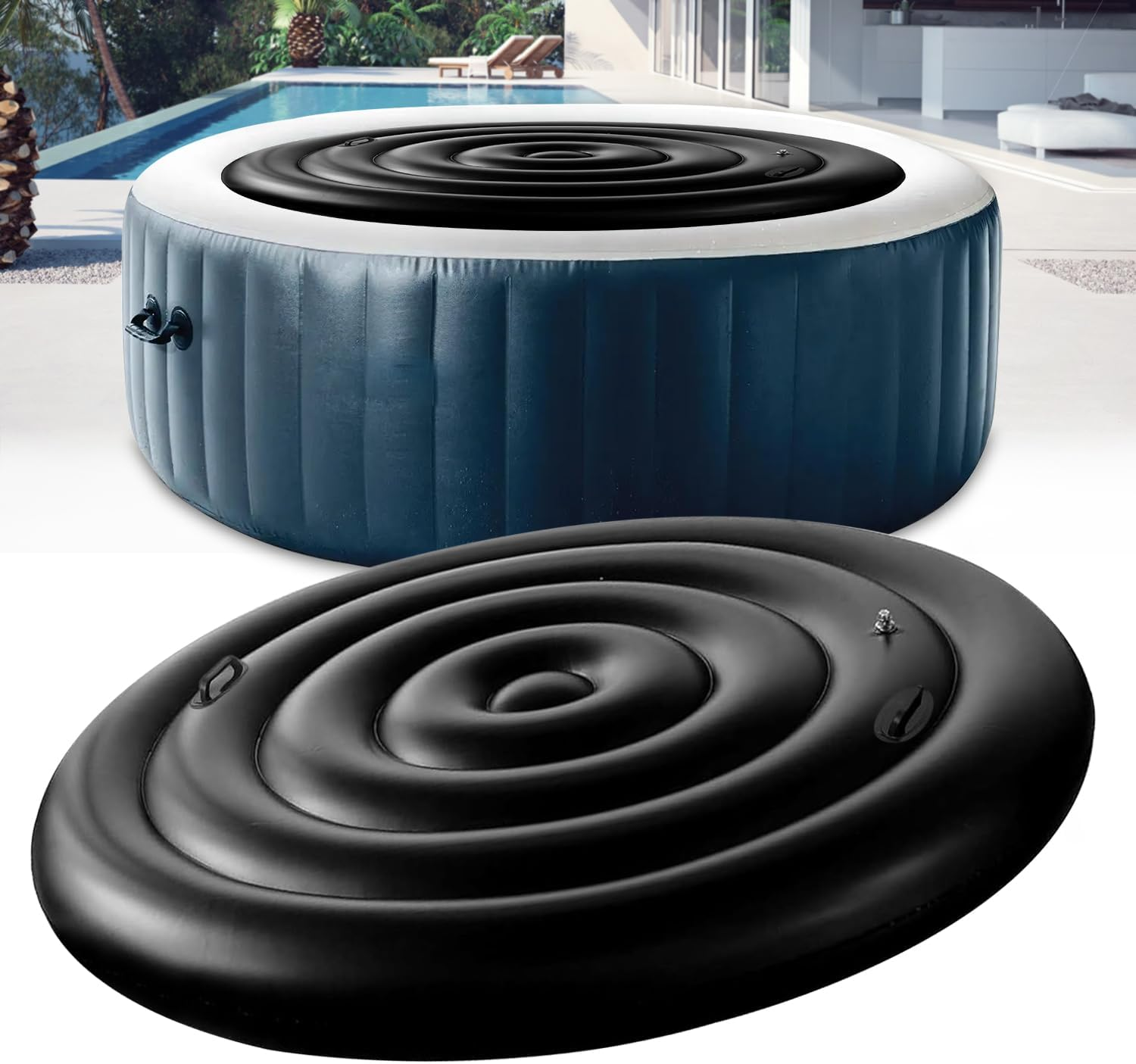 4.7 Ft Inflatable Hot Tub Cover round Energy Saving Spa Lid Enclosure with Quick and Easy Inflation and Deflation Valve Windproof Rain Insulated Lid Retain Heat and Protect Hot Tub image number 3