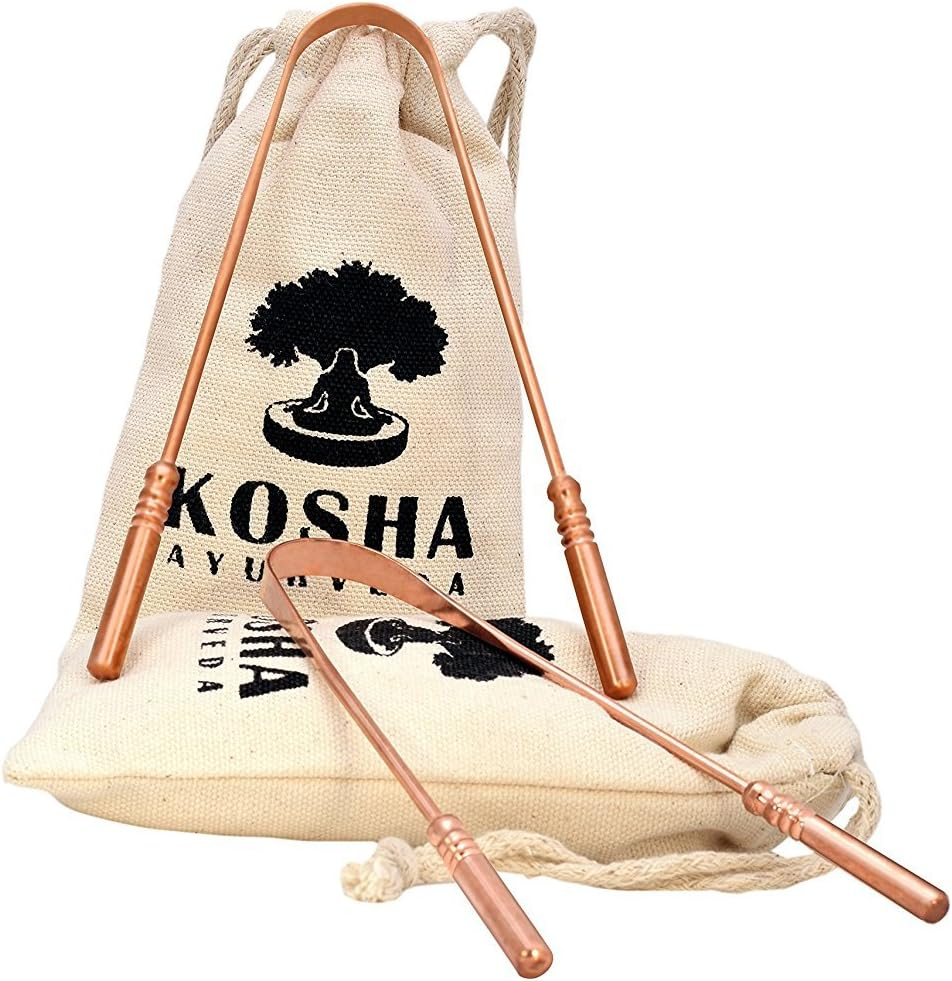 Copper Tongue Scraper Cleaner | Perfect Surgical Tongue Cleaner | Best Remedy for Bad Breath | Naturally Antimicrobial & Prevents Oral Health Diseases | Flexible Handle (Set of 2)