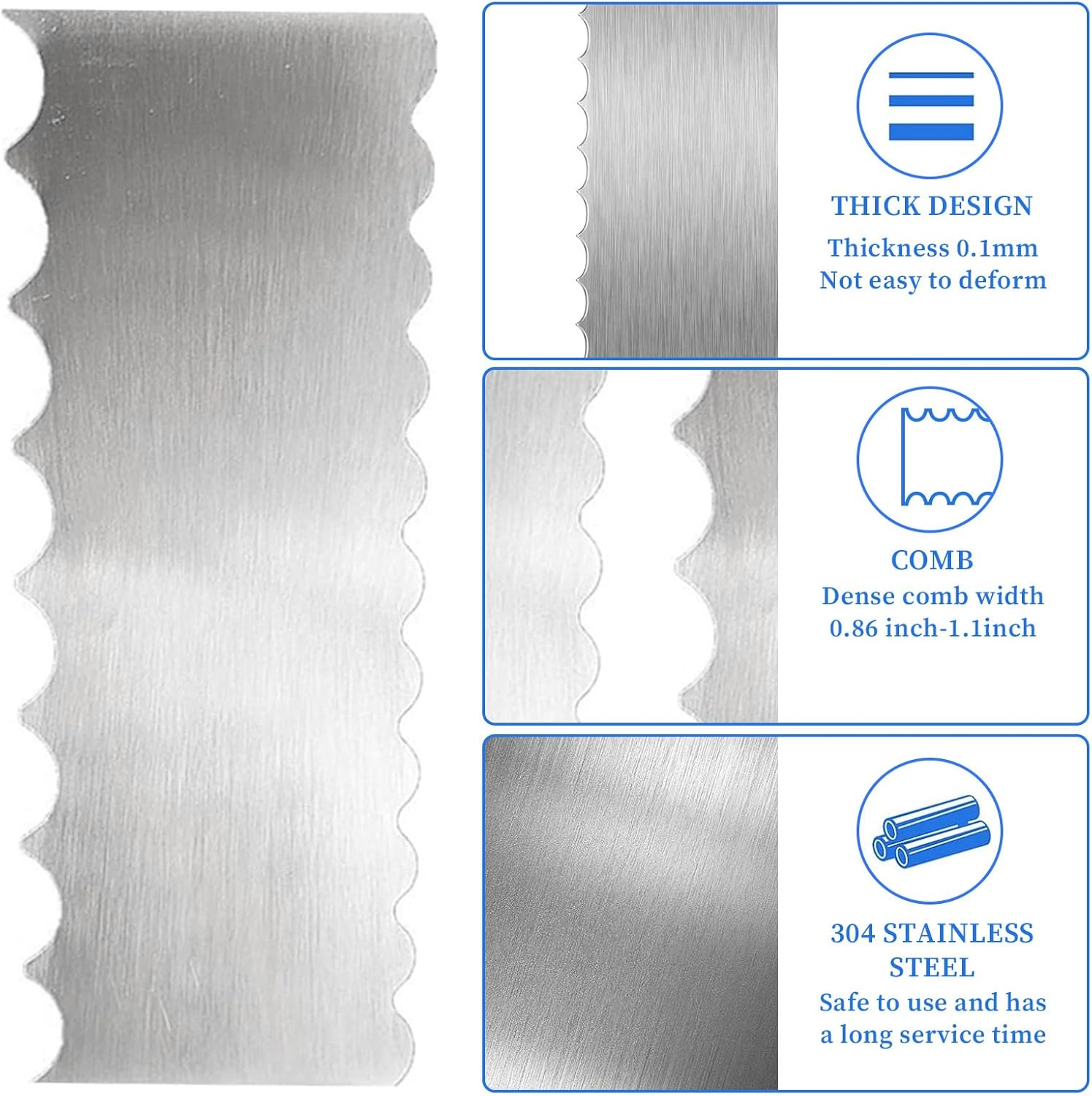 2Pcs Stainless Steel Cake Scraper with Sided Patterned Edge Stripe Edge, Pastry Baking Smoother Scraper Cake Decorating Tools for Mousse Butter Cream Cake