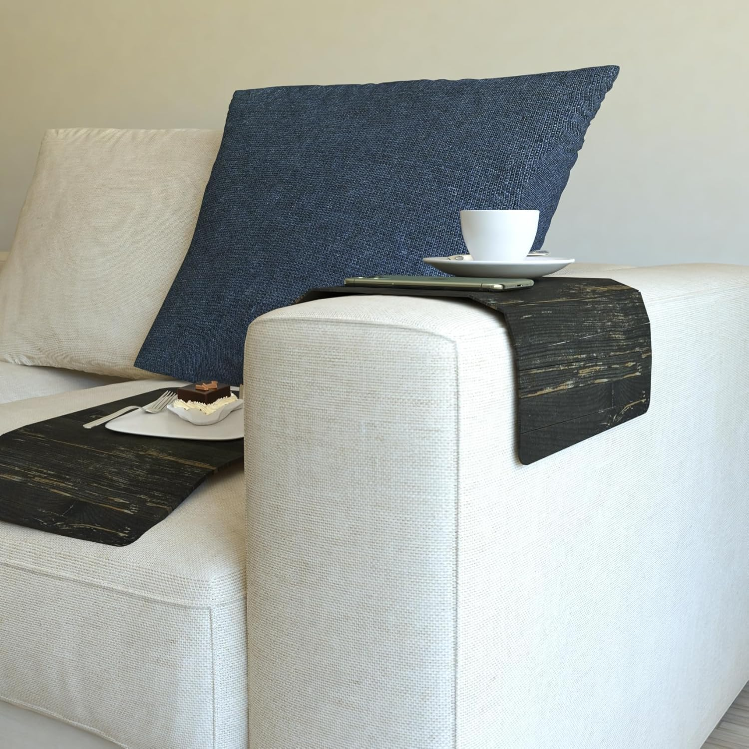 Ultimate Premium Products Wooden Sofa Tray, Armrest Tray Table for Couch, Foldable, Flexible Sofa Tray with 15.8"" X 11"", Snacks, Remote Control or Phone Holder Set of 2 | Dream image number 1