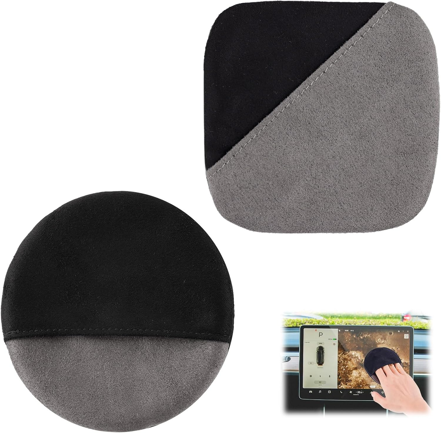 PEUTIER 2Pcs Car Screen Cleaner Cloth, Microfiber Car Accessories Cleaning Pads round & Square Car Touch Screen Cleaner Wipes Car Wipes Interior Cleaning for Auto Car Dashboard Display image number 2