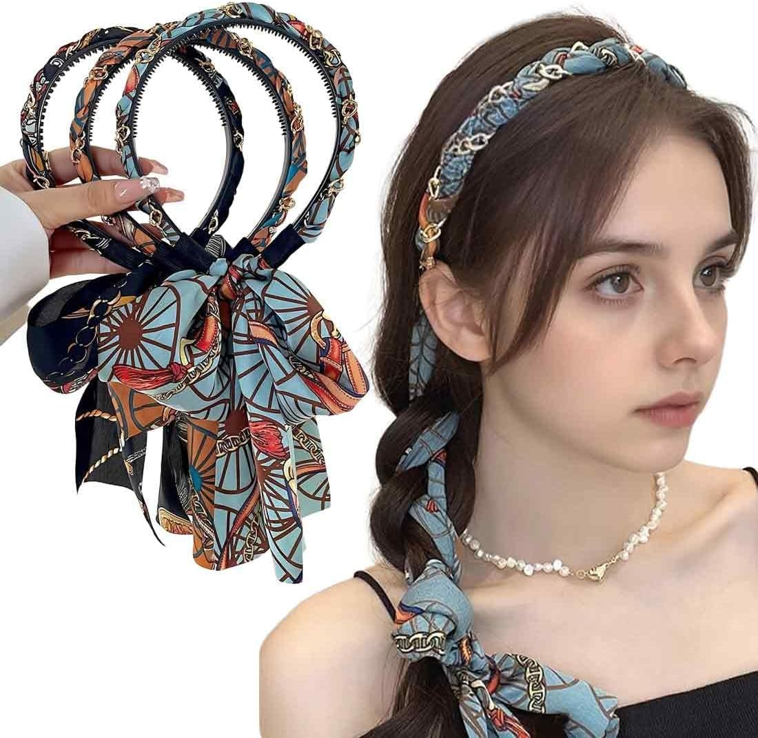 Pack of 3 Wide Headband Women'S Bow Hair Band Rockabilly Headband Vintage Hair Accessories Headwear for Girls Women image number 3