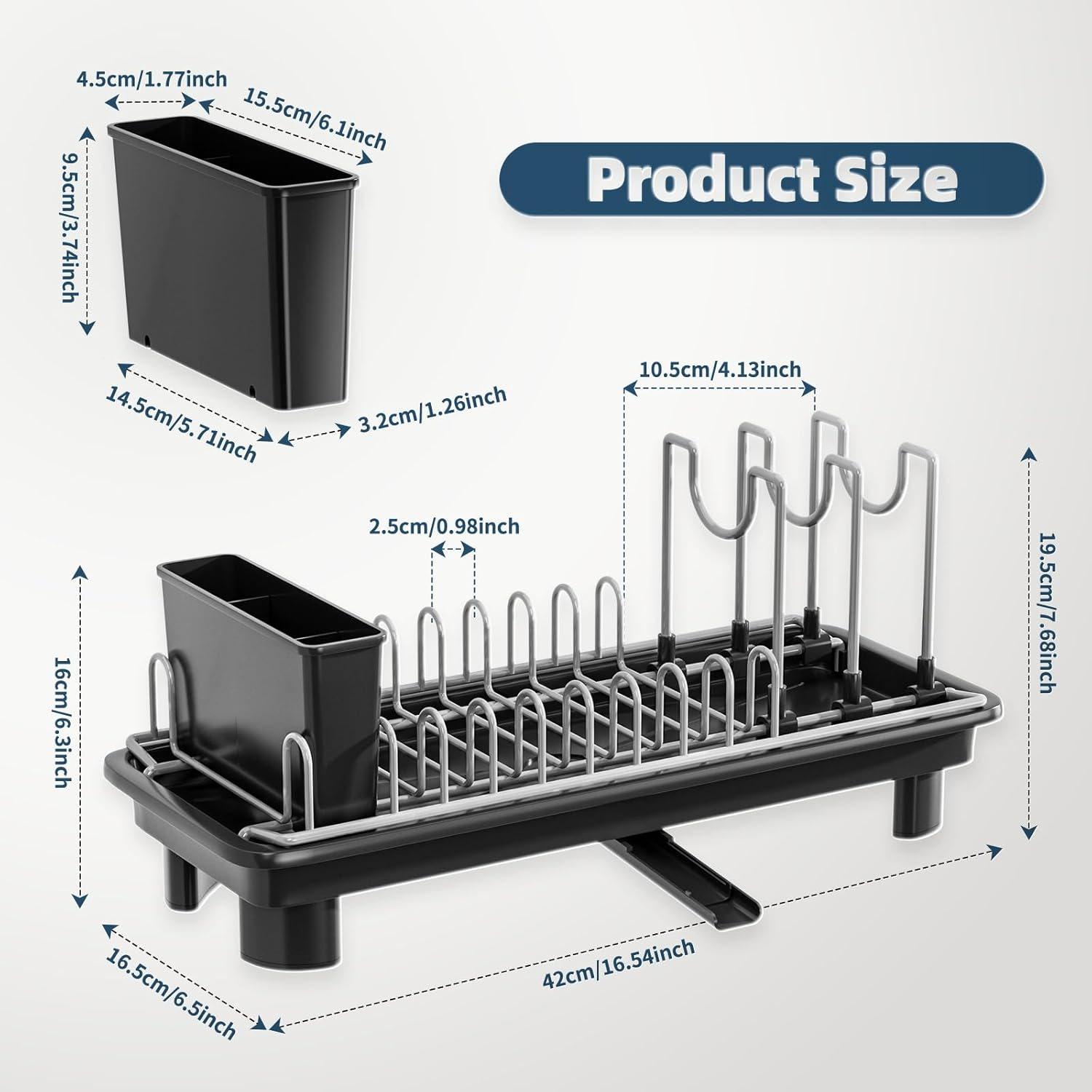 Sandream Small Dish Drying Rack, Compact Dish Rack for Kitchen Counter with Removable Cutlery Holder, 360&deg;Rotating Spout, Multifunctional Stainless Steel Dish Drainer, Space Saving image number 6